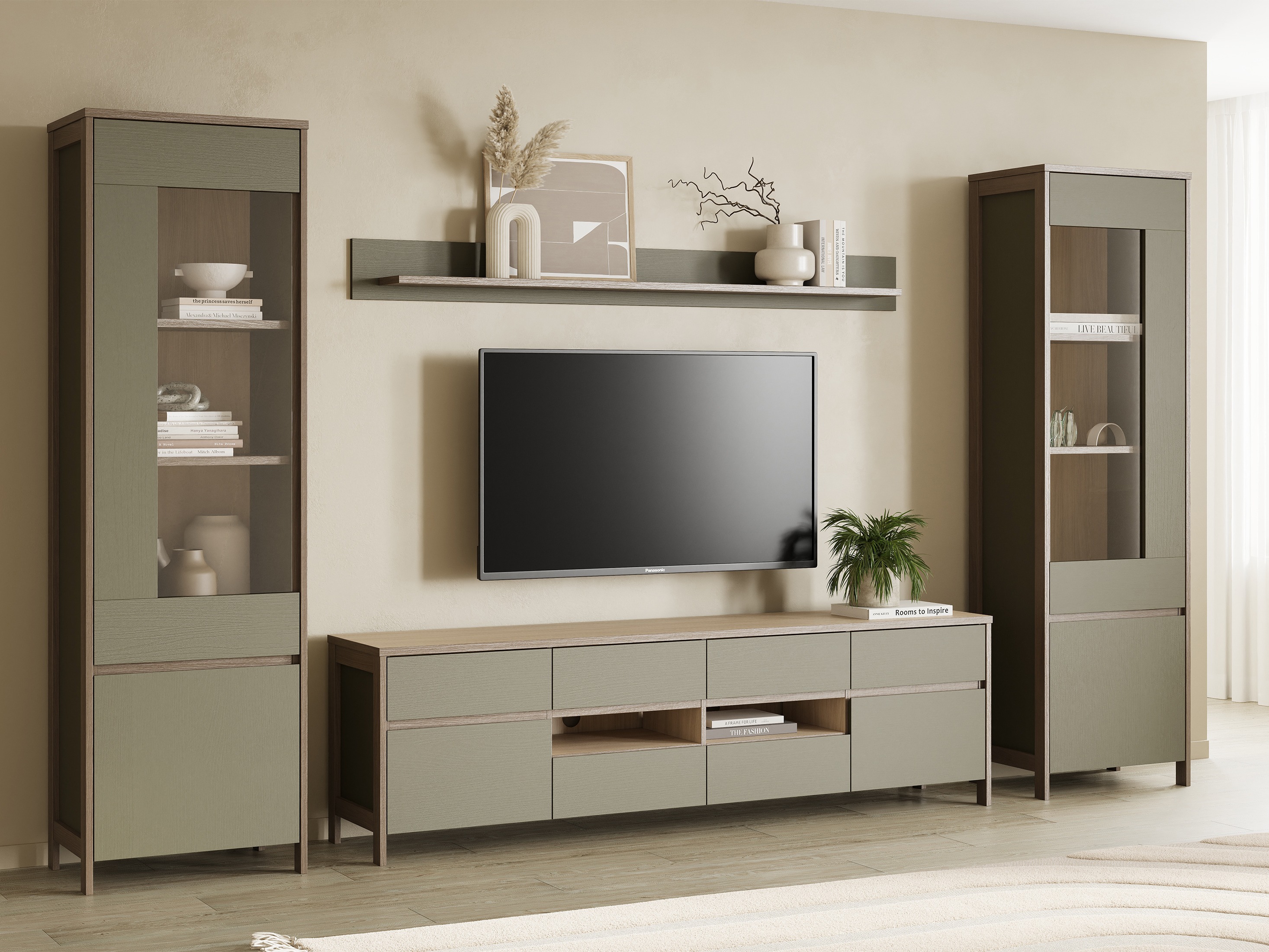 TV komoda Fermaru 103 (Prašnjavo zelena + Hrast)