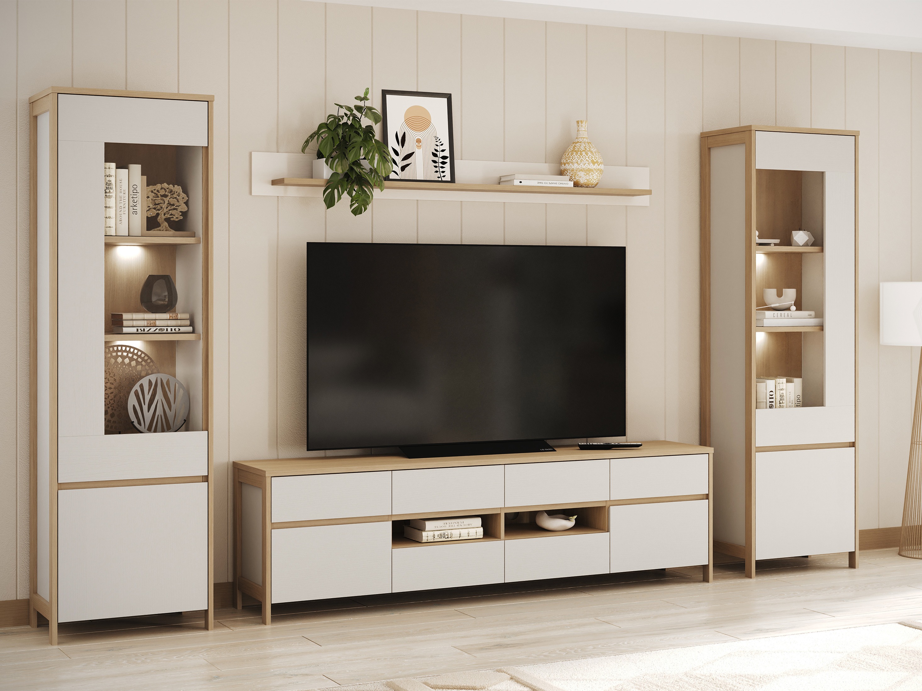 Set za dnevnu sobu Fermaru 111 (Belo + Hrast)