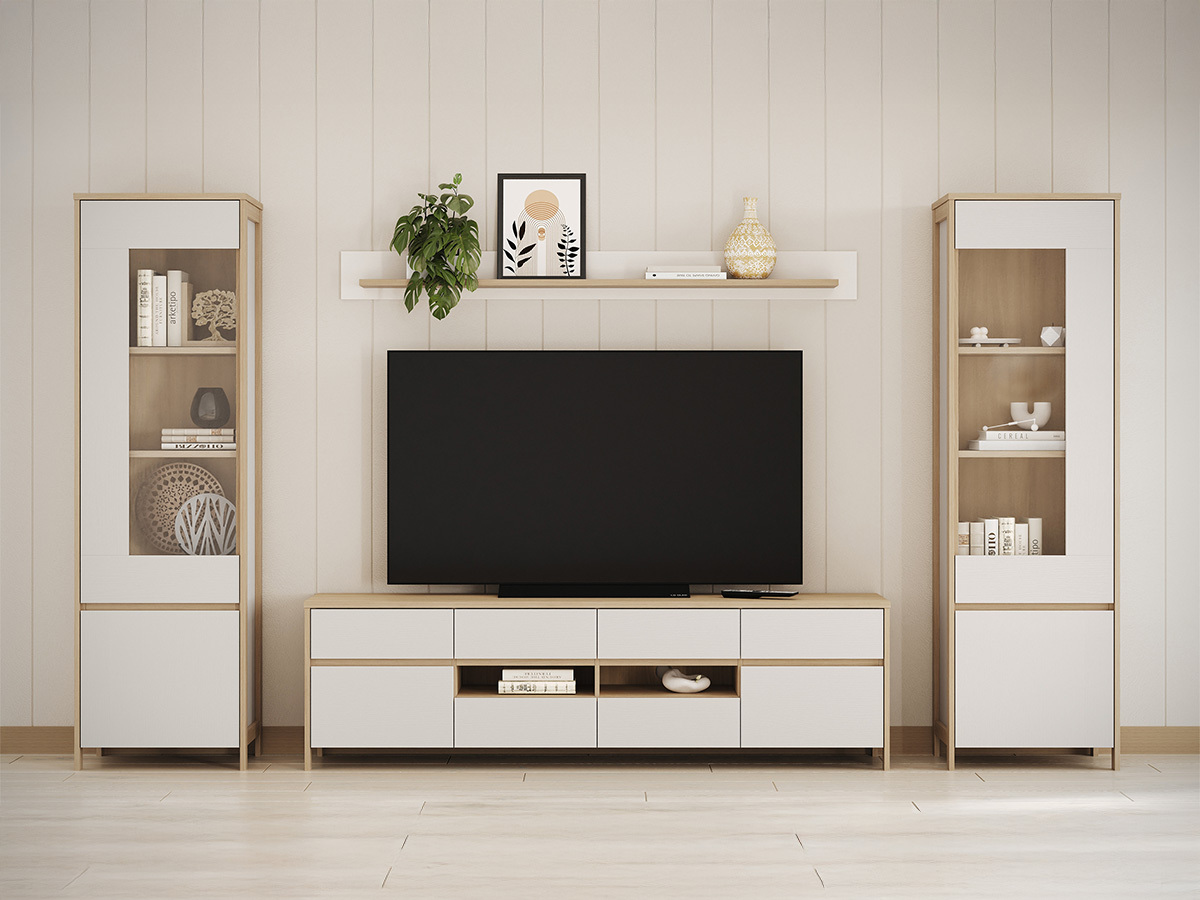 Set za dnevnu sobu Fermaru 111 (Belo + Hrast)