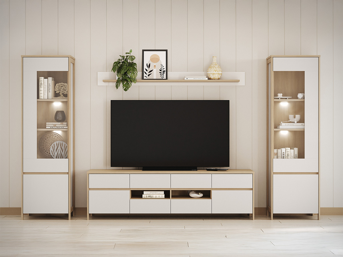 Set za dnevnu sobu Fermaru 111 (Belo + Hrast)