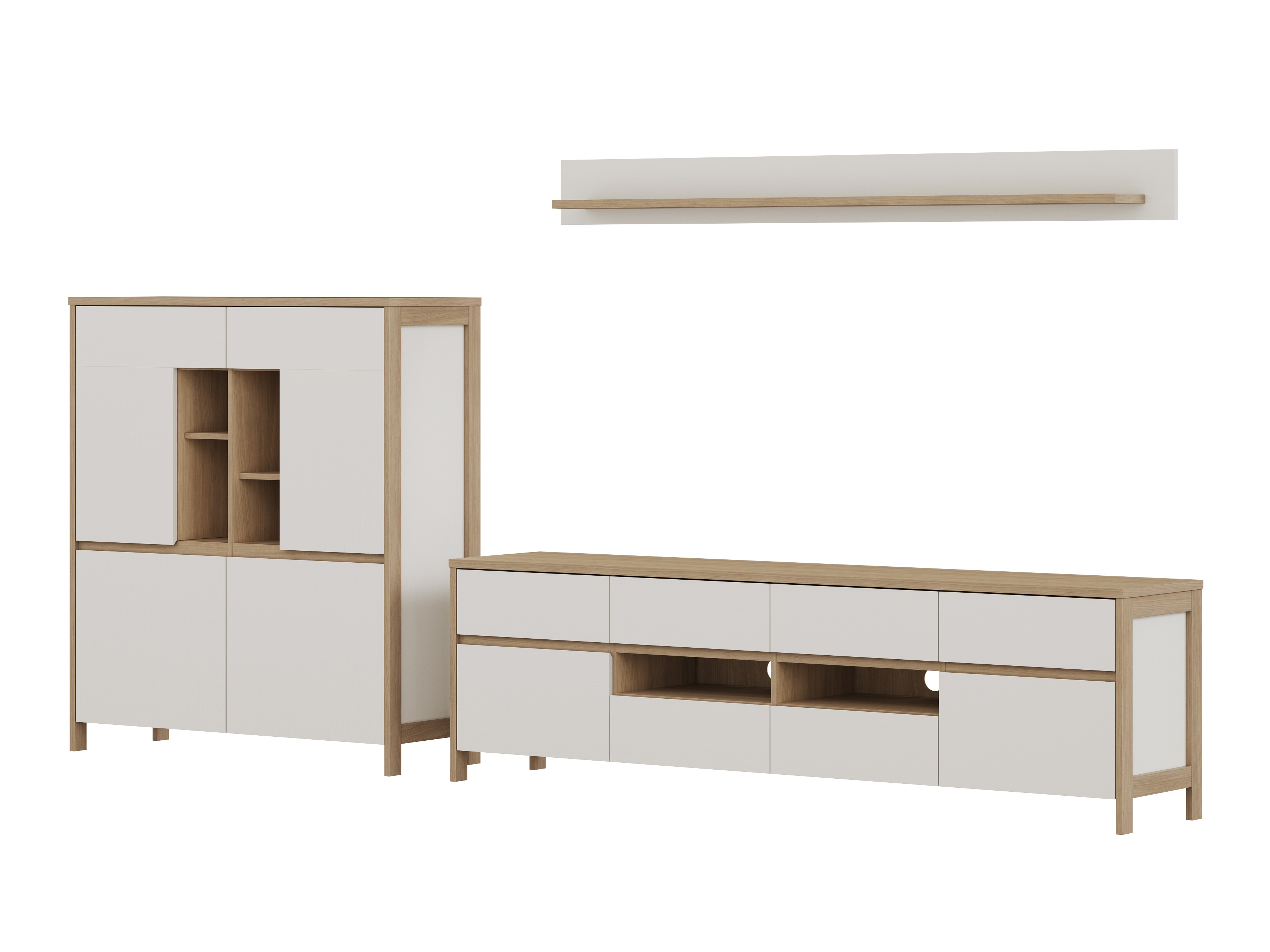 Set za dnevnu sobu Fermaru 112 (Belo + Hrast)