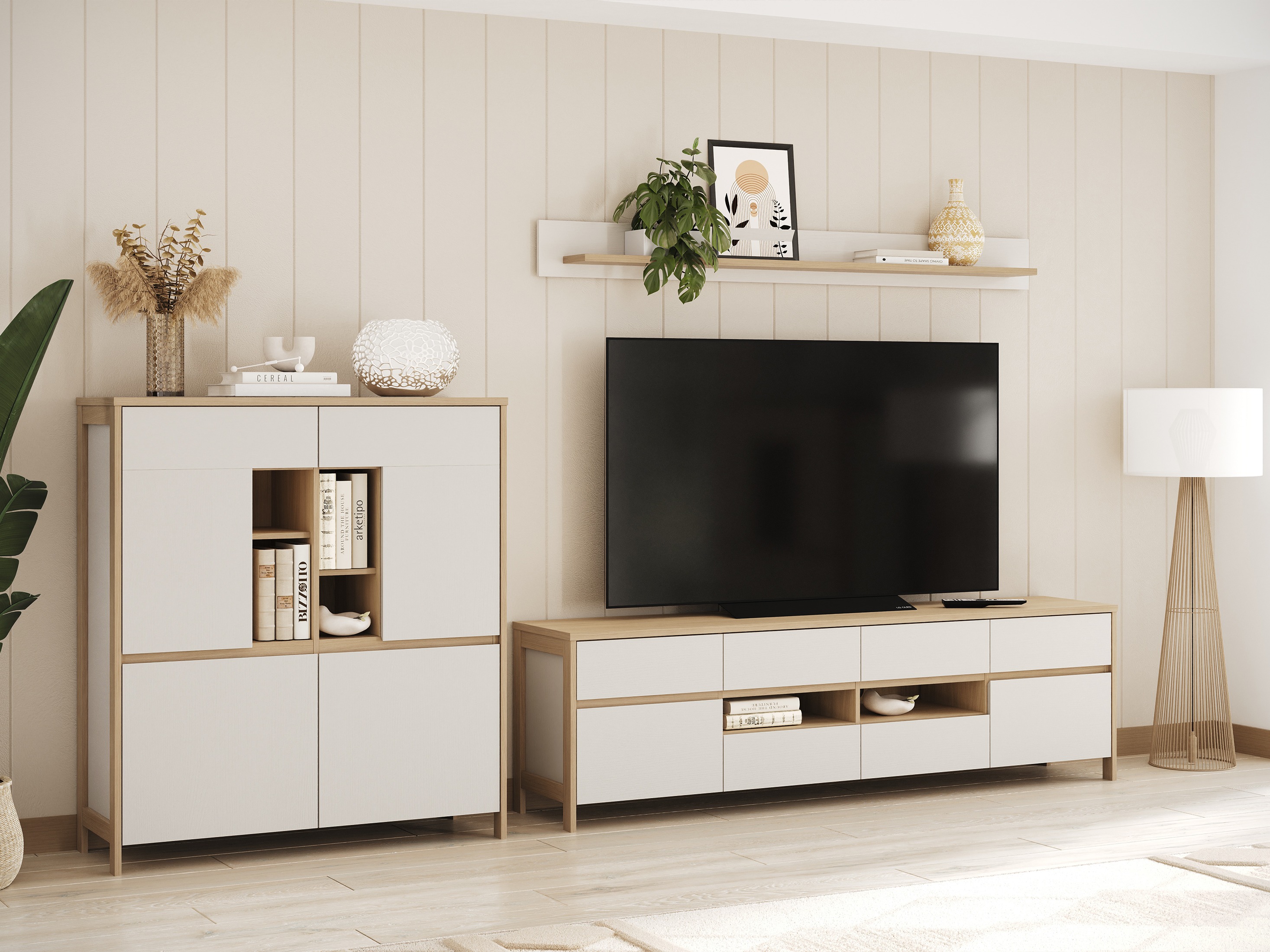 Set za dnevnu sobu Fermaru 112 (Belo + Hrast)