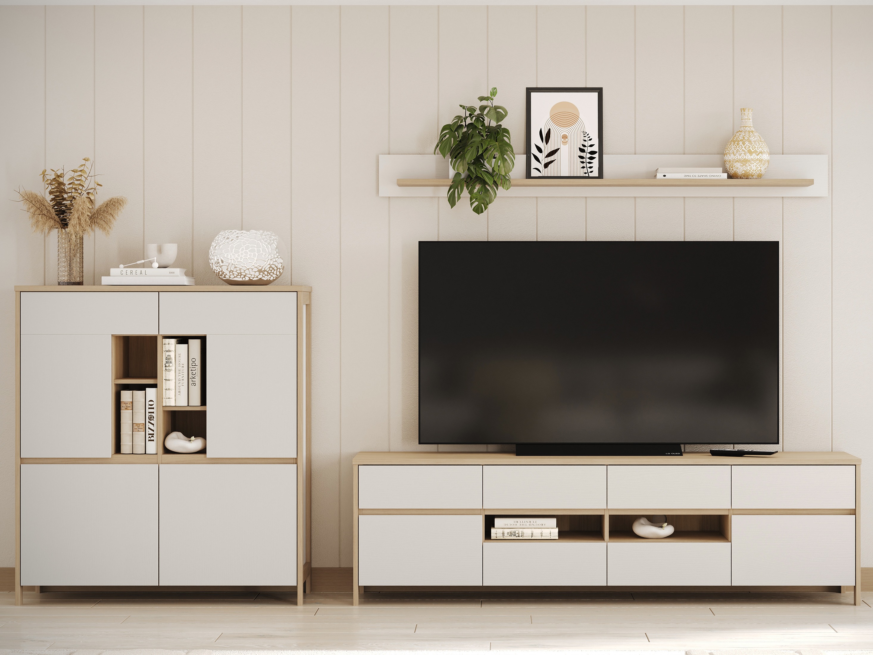 Set za dnevnu sobu Fermaru 112 (Belo + Hrast)