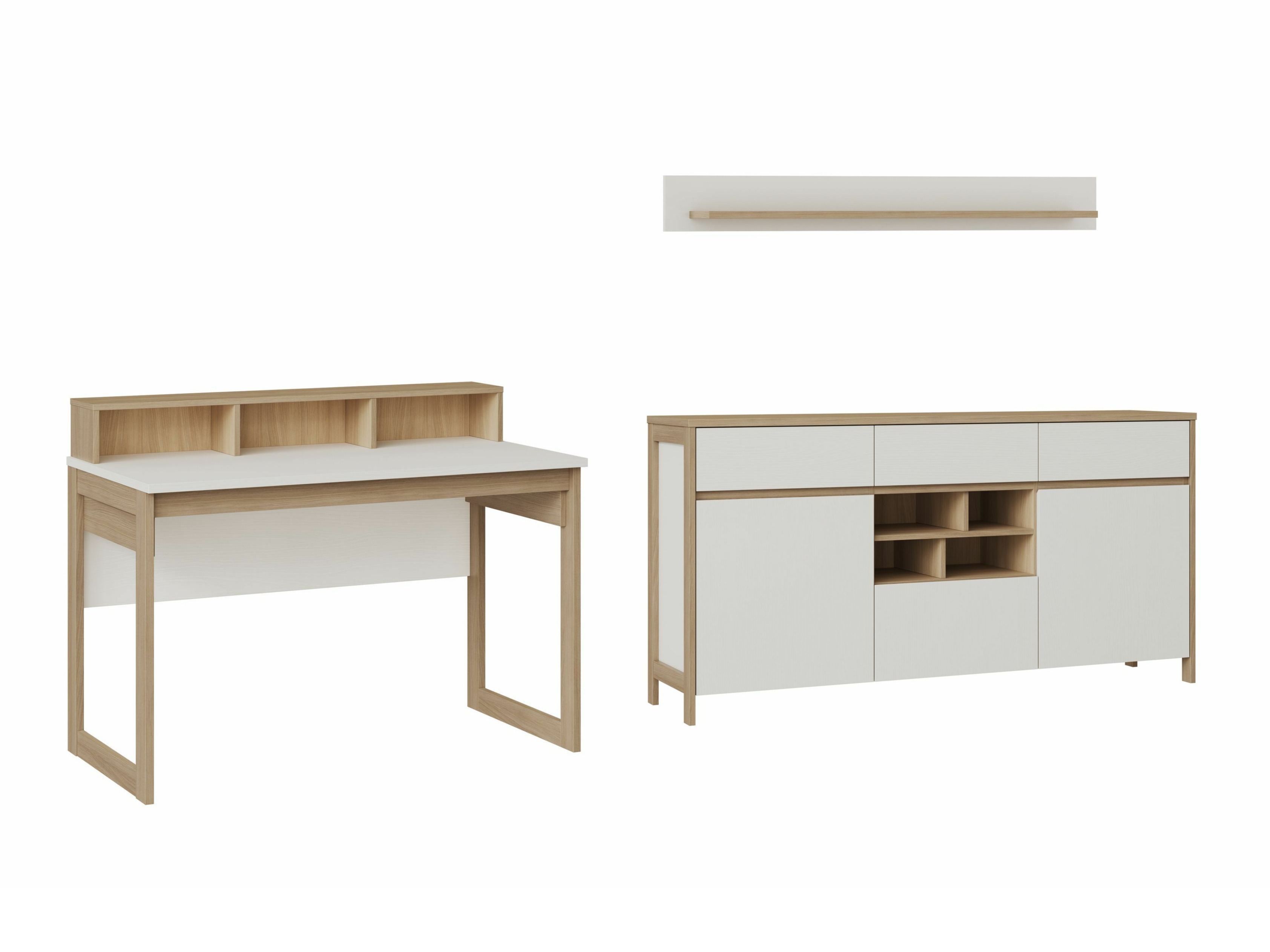 Set za kućnu kancelariju Fermaru 116 (Belo + Hrast)