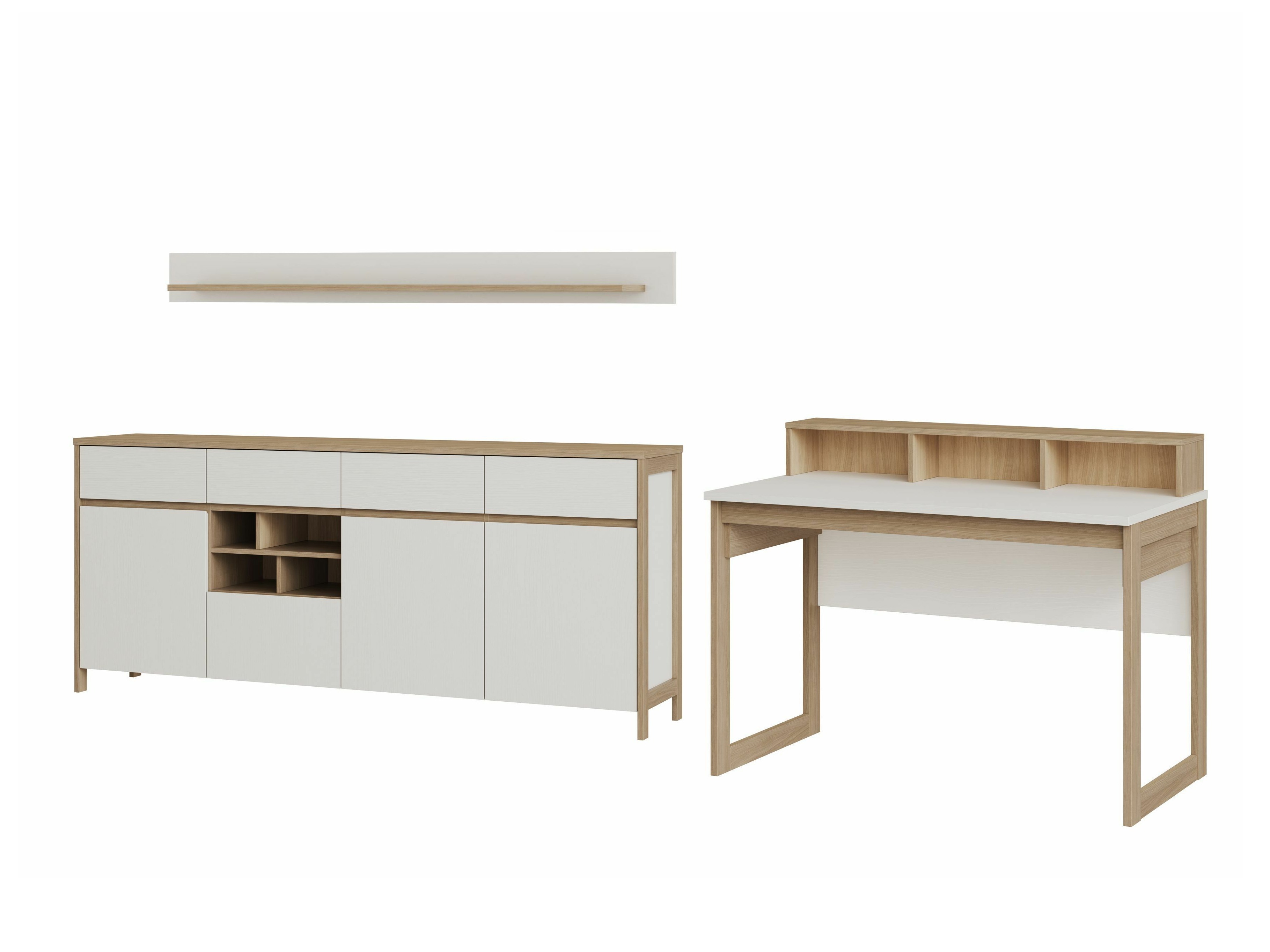 Set za kućnu kancelariju Fermaru 117 (Belo + Hrast)