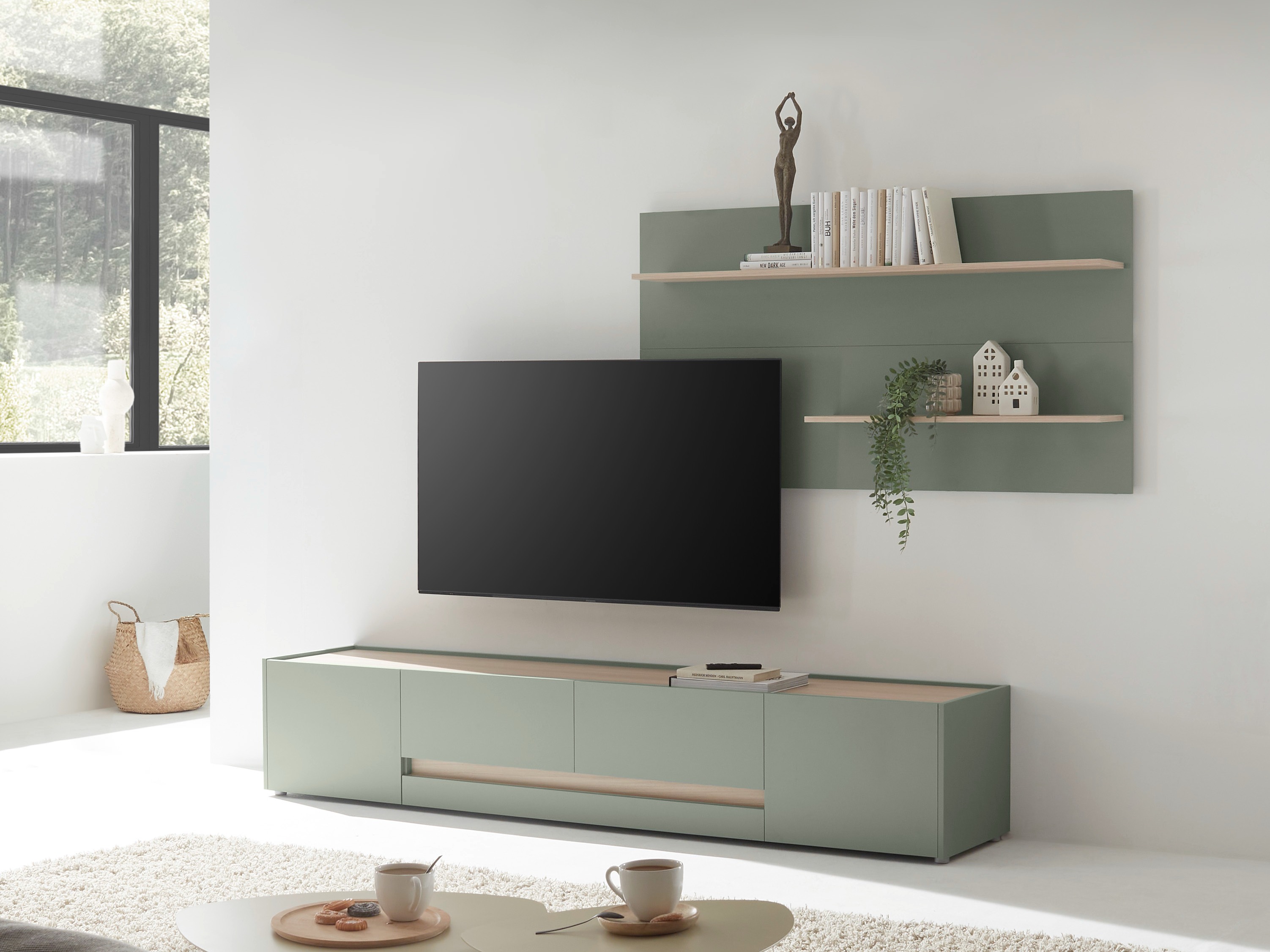 Zidna polica Elbsori 112 (Zelena + Hrast)
