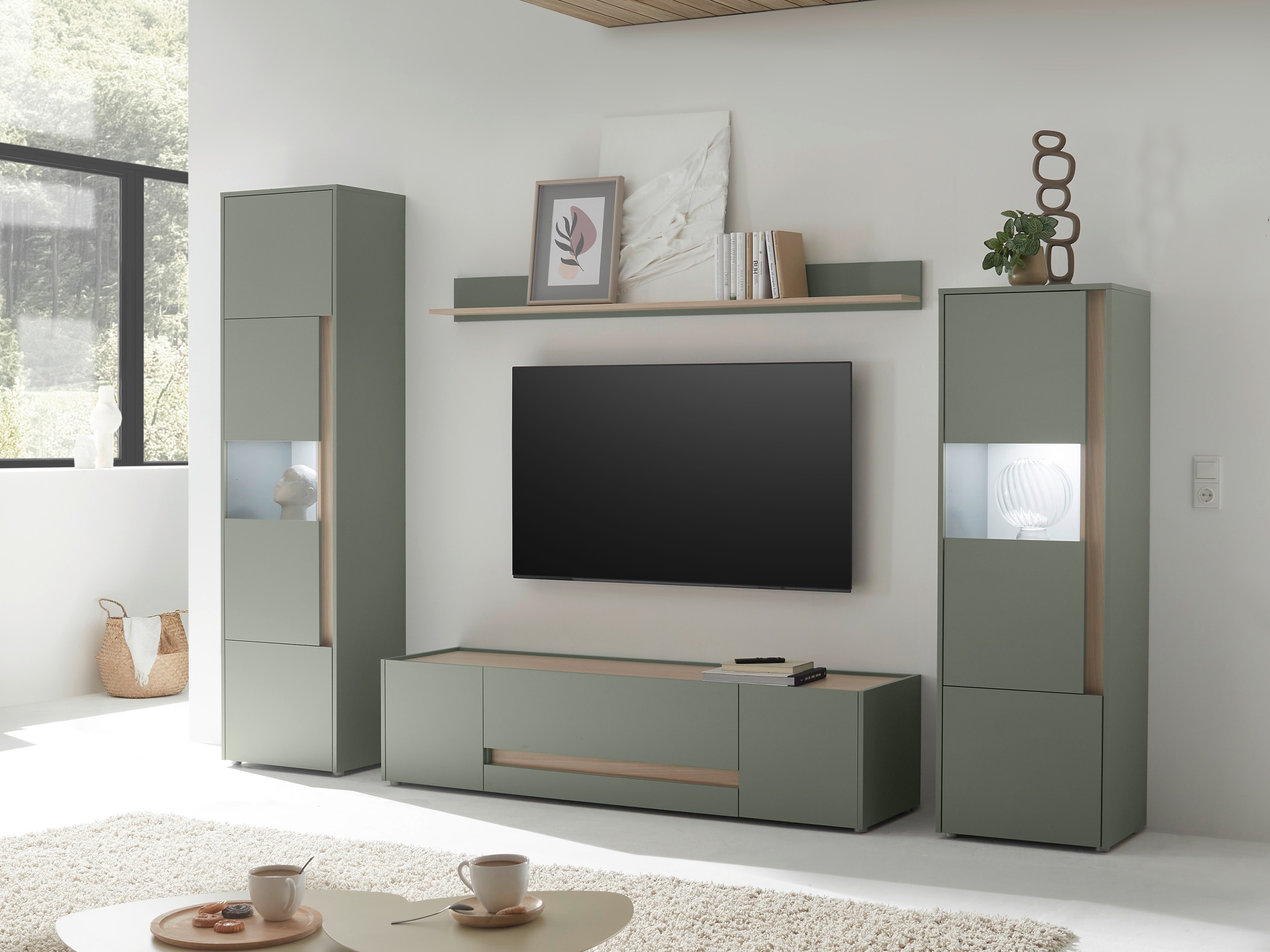 Set za dnevnu sobu Elbsori 130 (Zelena + Hrast)