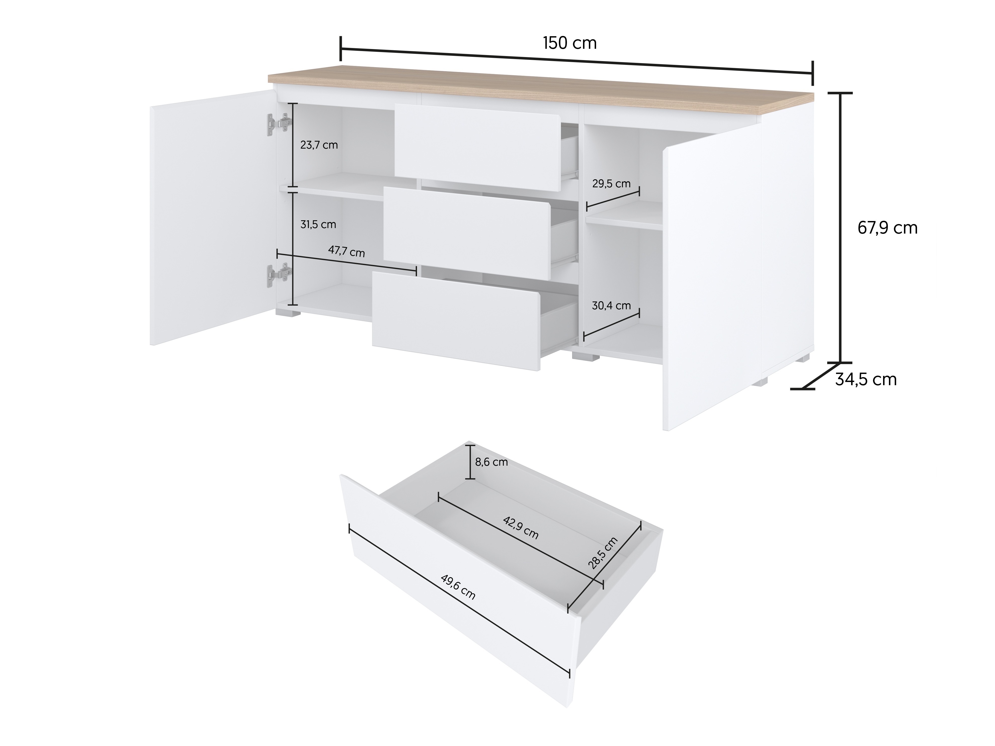 Komoda Baletu 106 (Belo + Hrast)