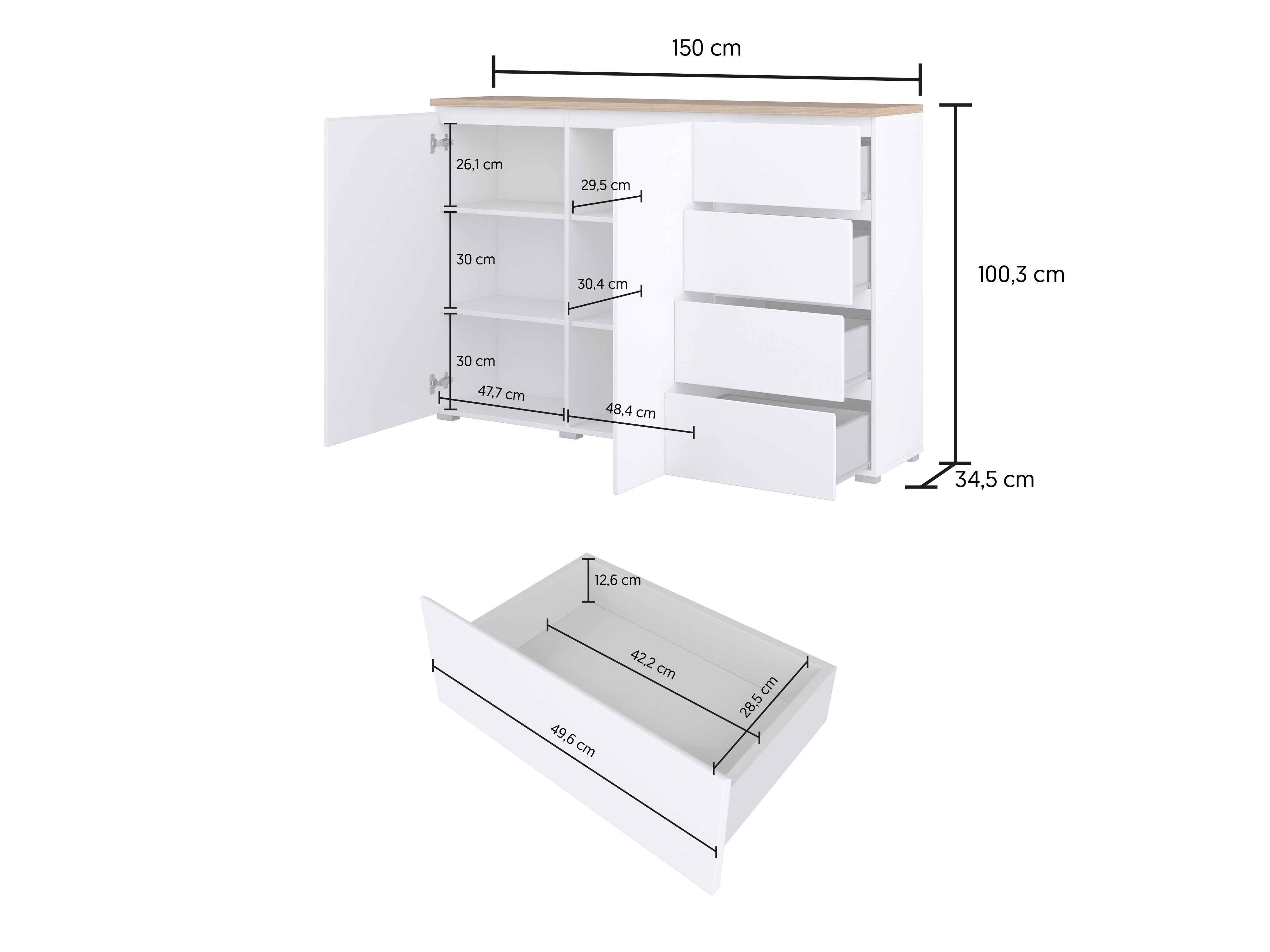 Komoda Baletu 109 (Belo + Hrast)