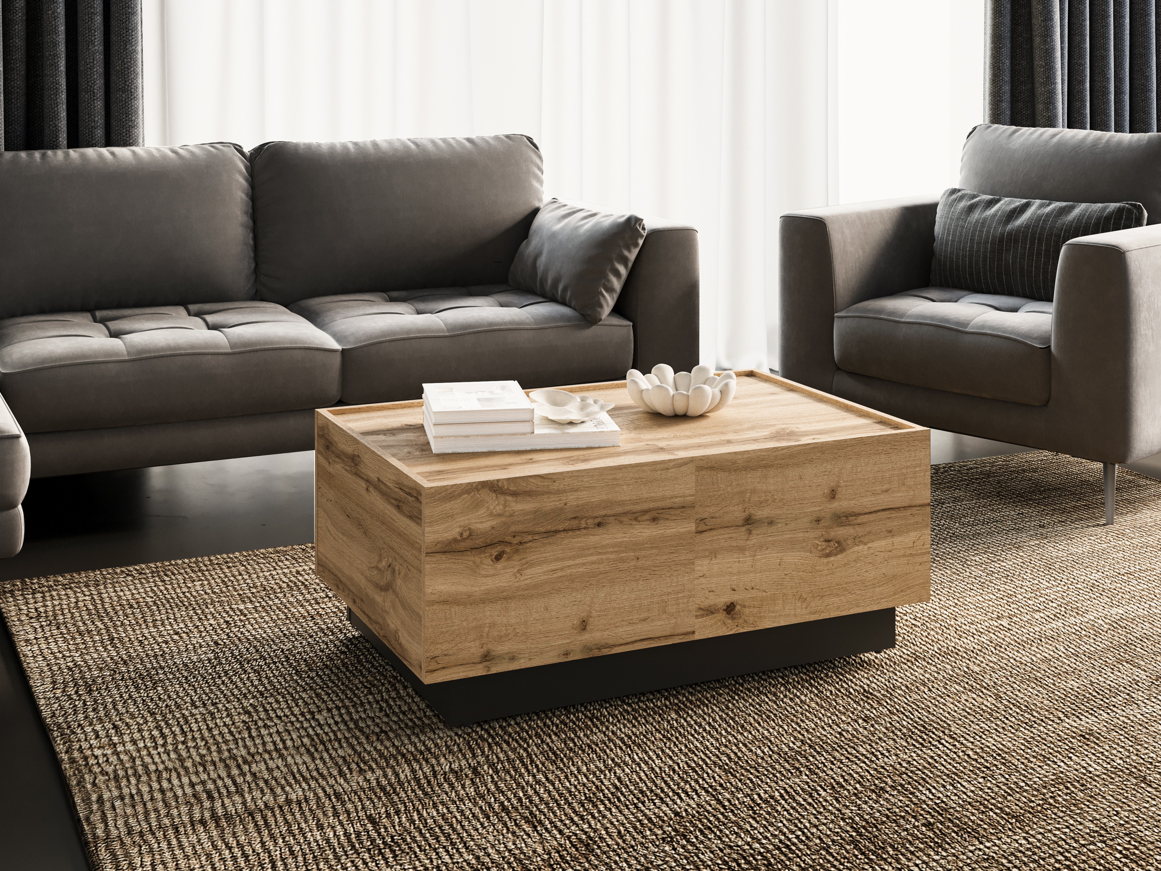 Modularni stočić za kafu Austin 380 (Hrast Votan + Crno)