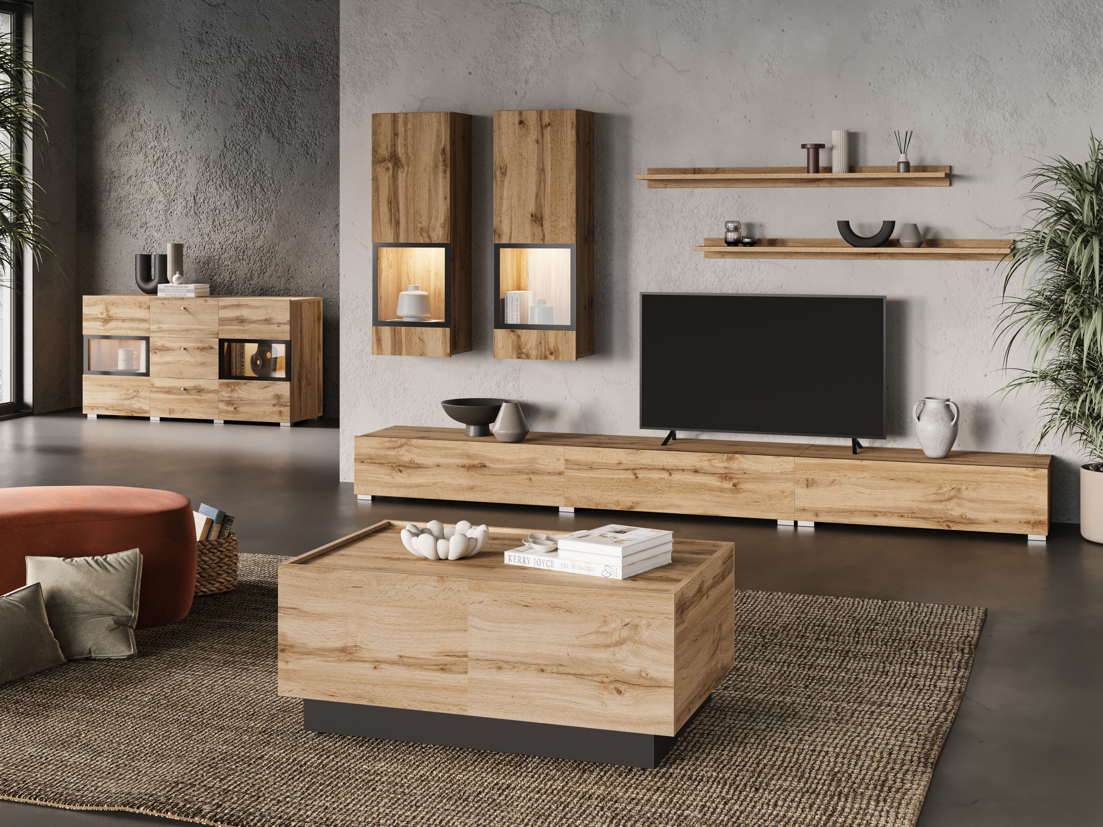 Modularni stočić za kafu Austin 380 (Hrast Votan + Crno)