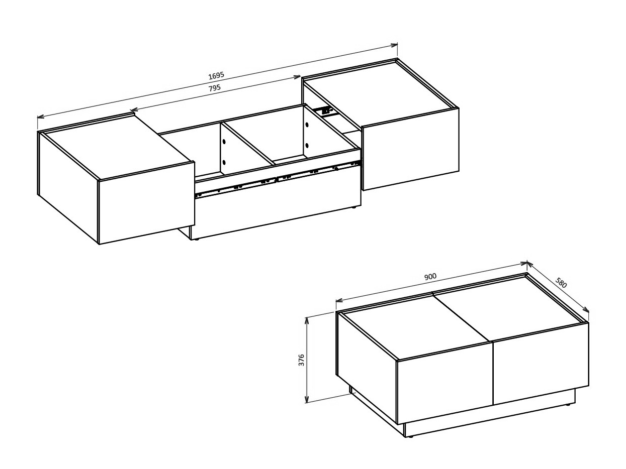 Modularni stočić za kafu Austin 380 (Hrast Votan + Crno)