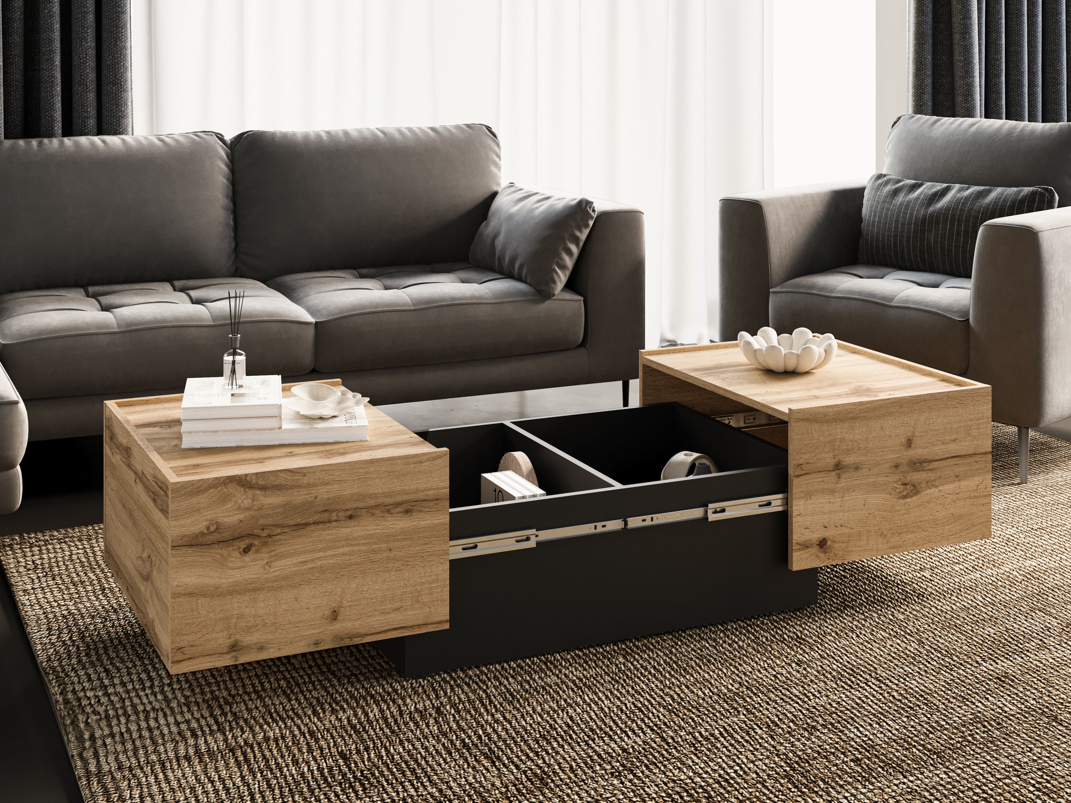 Modularni stočić za kafu Austin 380 (Вотан храст + Crno)