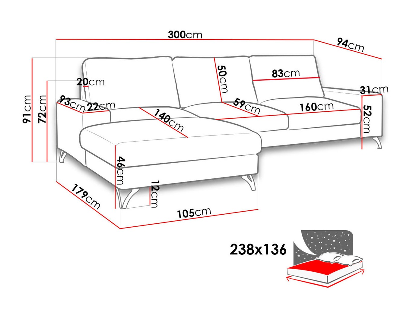 Ugaona sofa ComfiDream 111 (Verita 80)