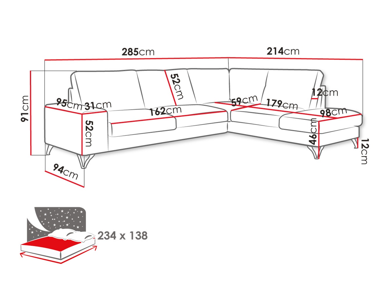 Ugaona sofa ComfiDream 112 (Verita 80)
