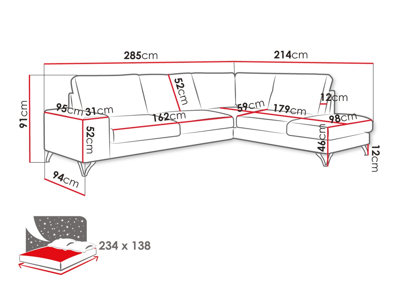Ugaona sofa ComfiDream 112 (Verita 80)