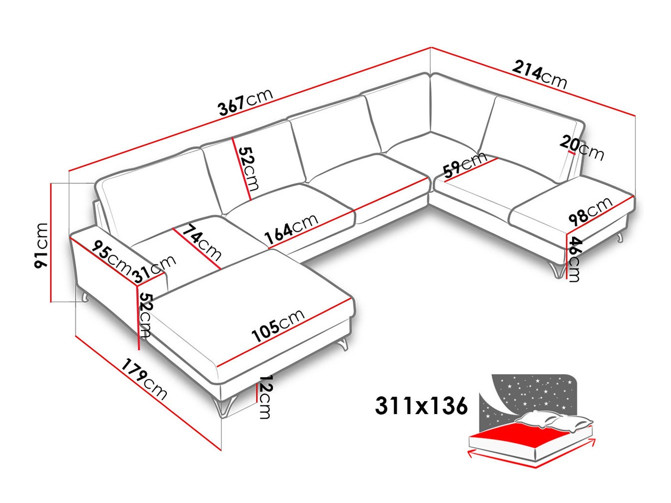 Ugaona sofa ComfiDream 113 (Verita 53)
