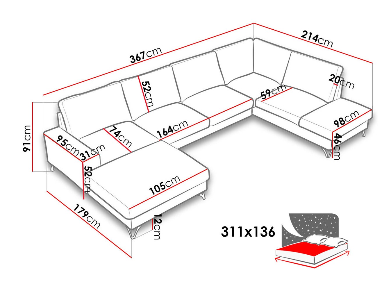Ugaona sofa ComfiDream 113 (Verita 80)