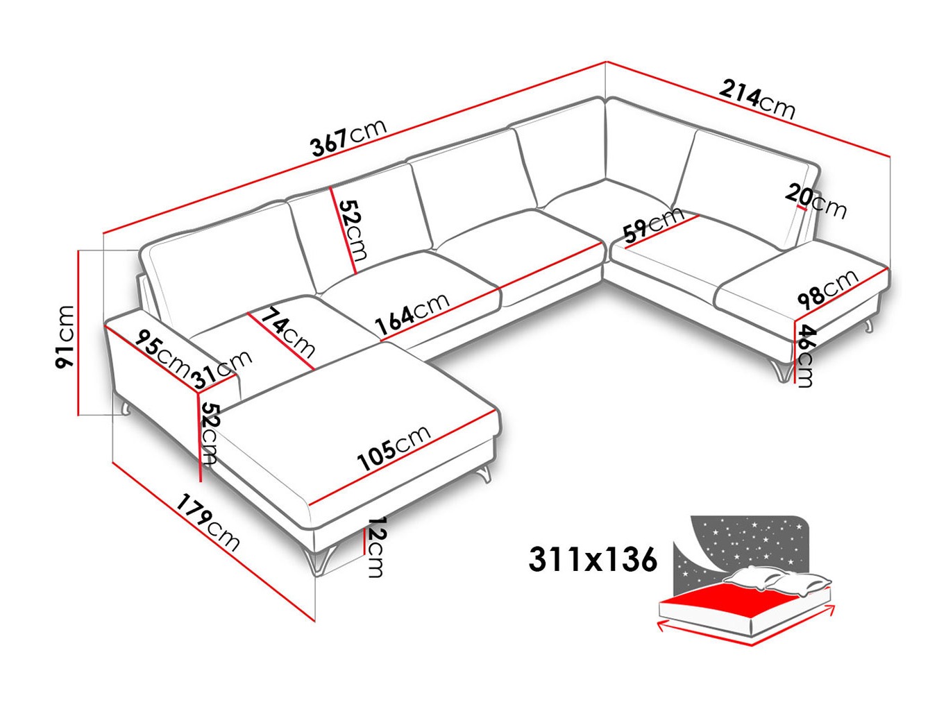 Ugaona sofa ComfiDream 113 (Verita 80)