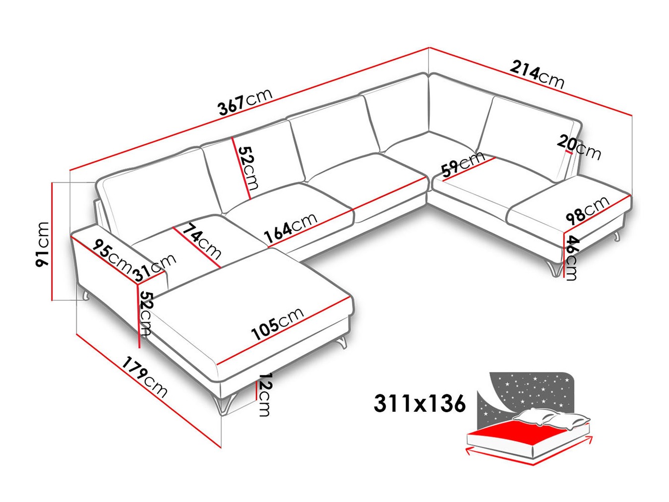 Ugaona sofa ComfiDream 113 (Verita 88)