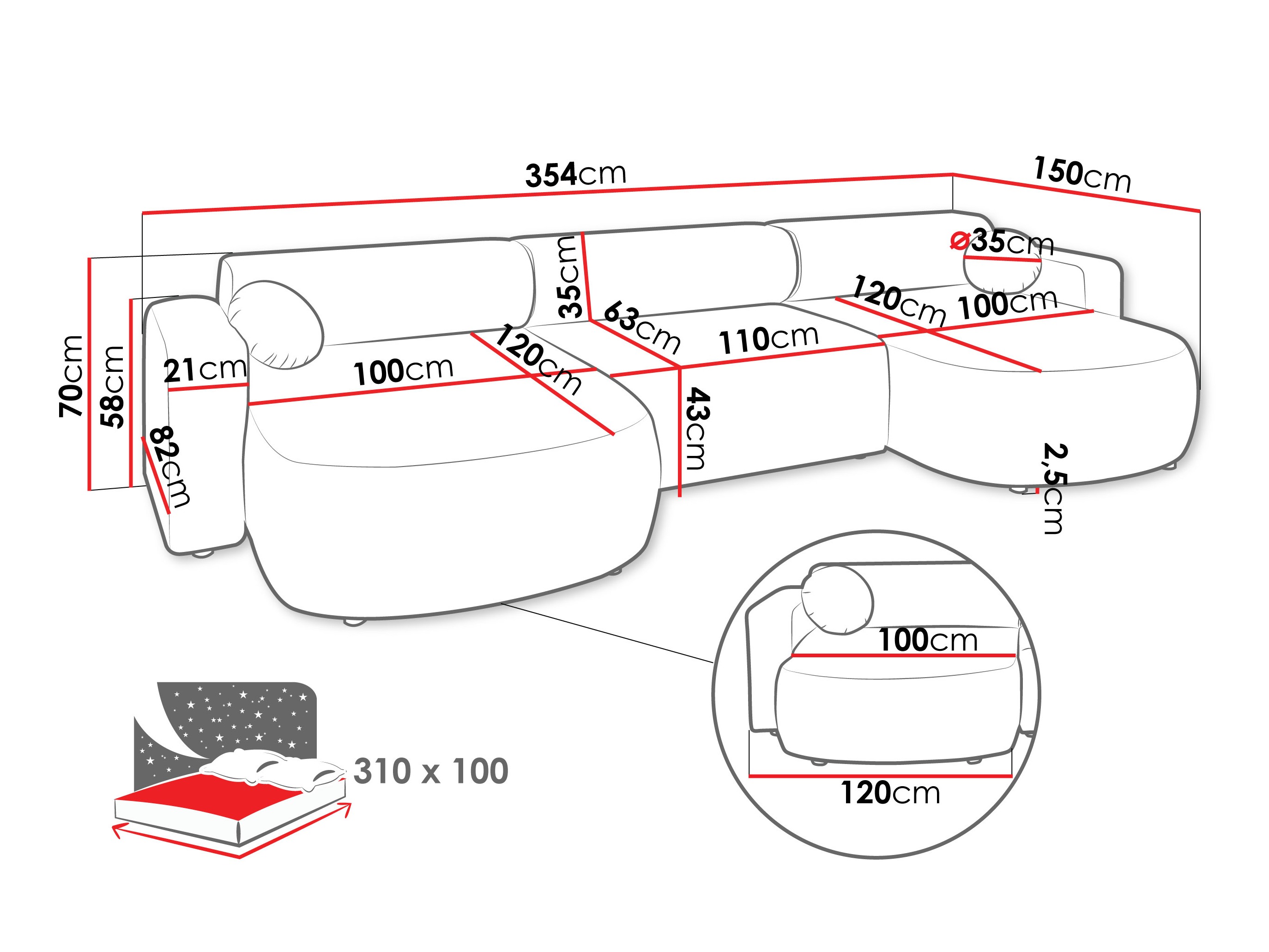 Ugaona sofa Comfivo 480 (Velo 623)