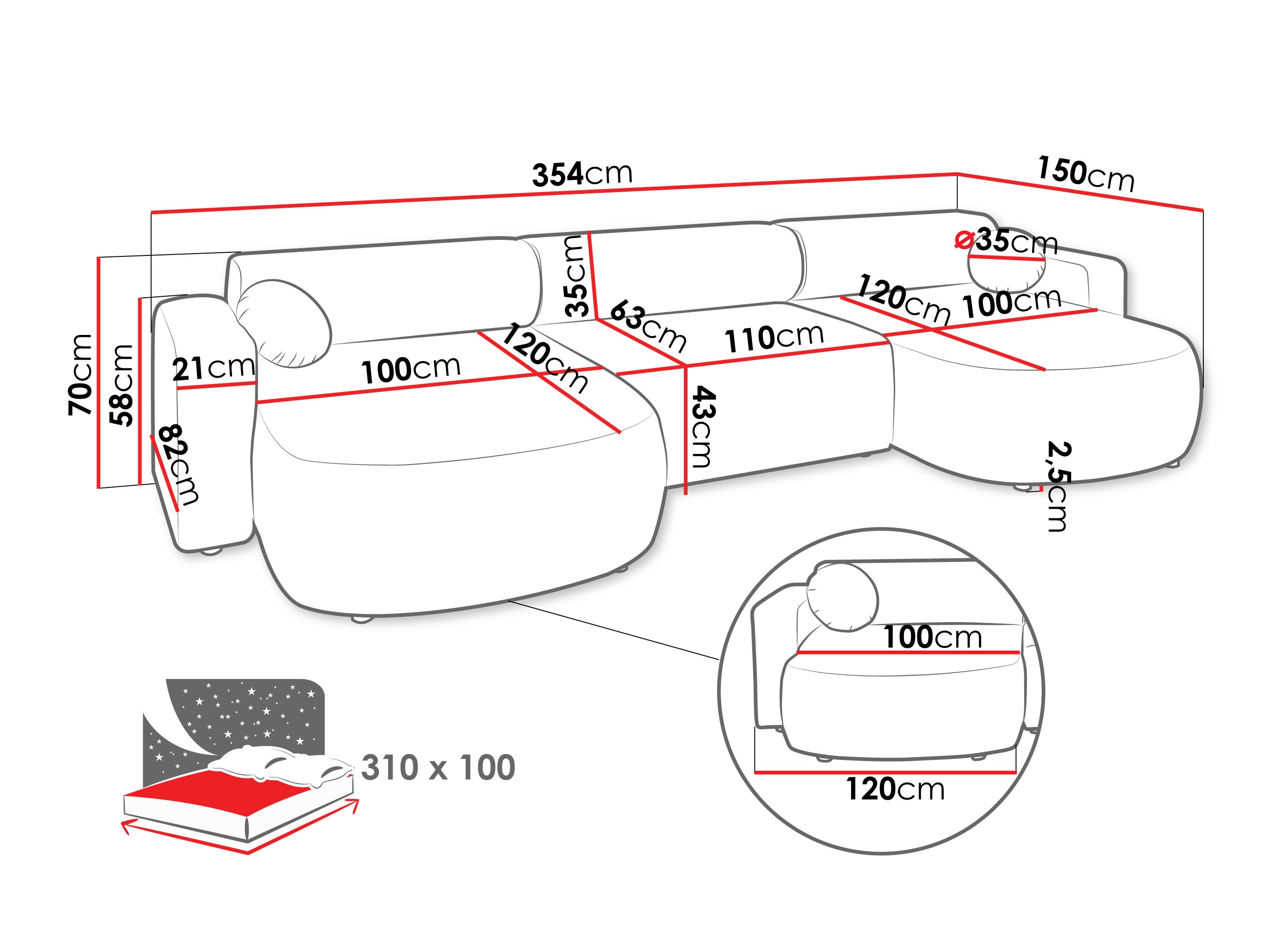 Ugaona sofa Comfivo 480 (Velo 635)