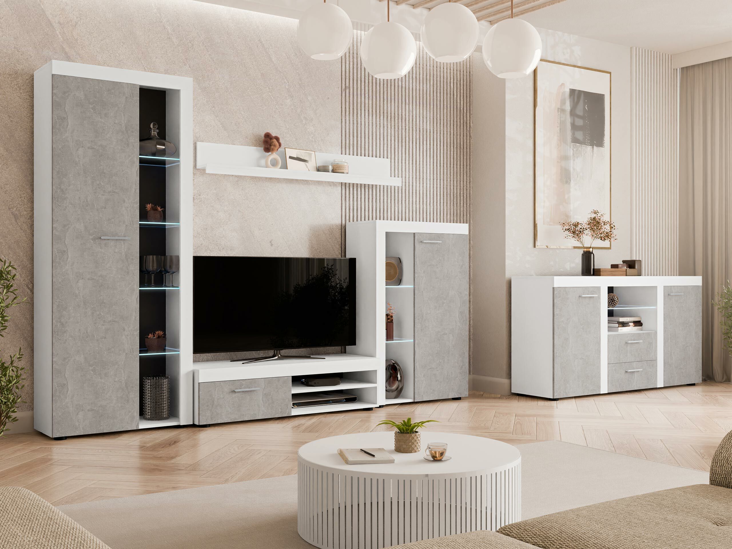 Komoda Tucson 104 (Belo + Boja betona)