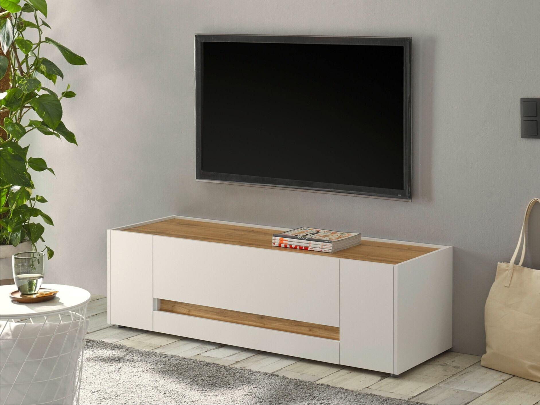 TV komoda Elbsori 114 (Belo + Hrast Votan)