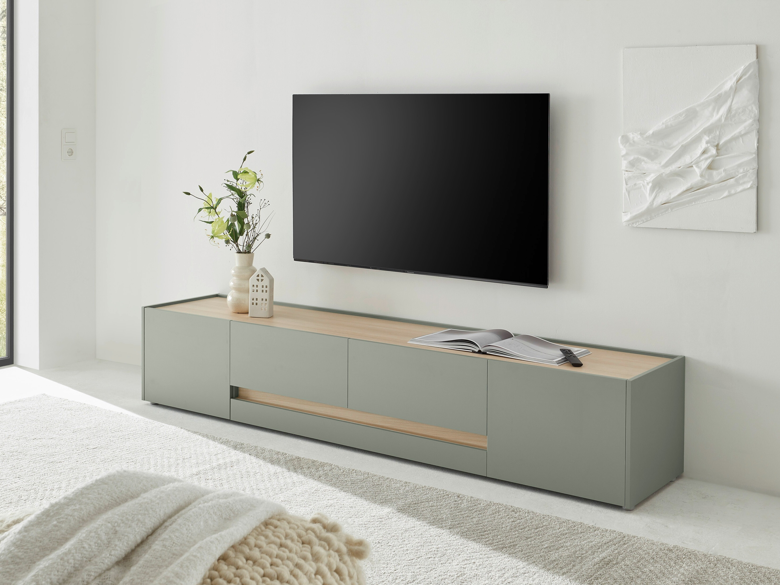 TV komoda Elbsori 116 (Zelena + Hrast)