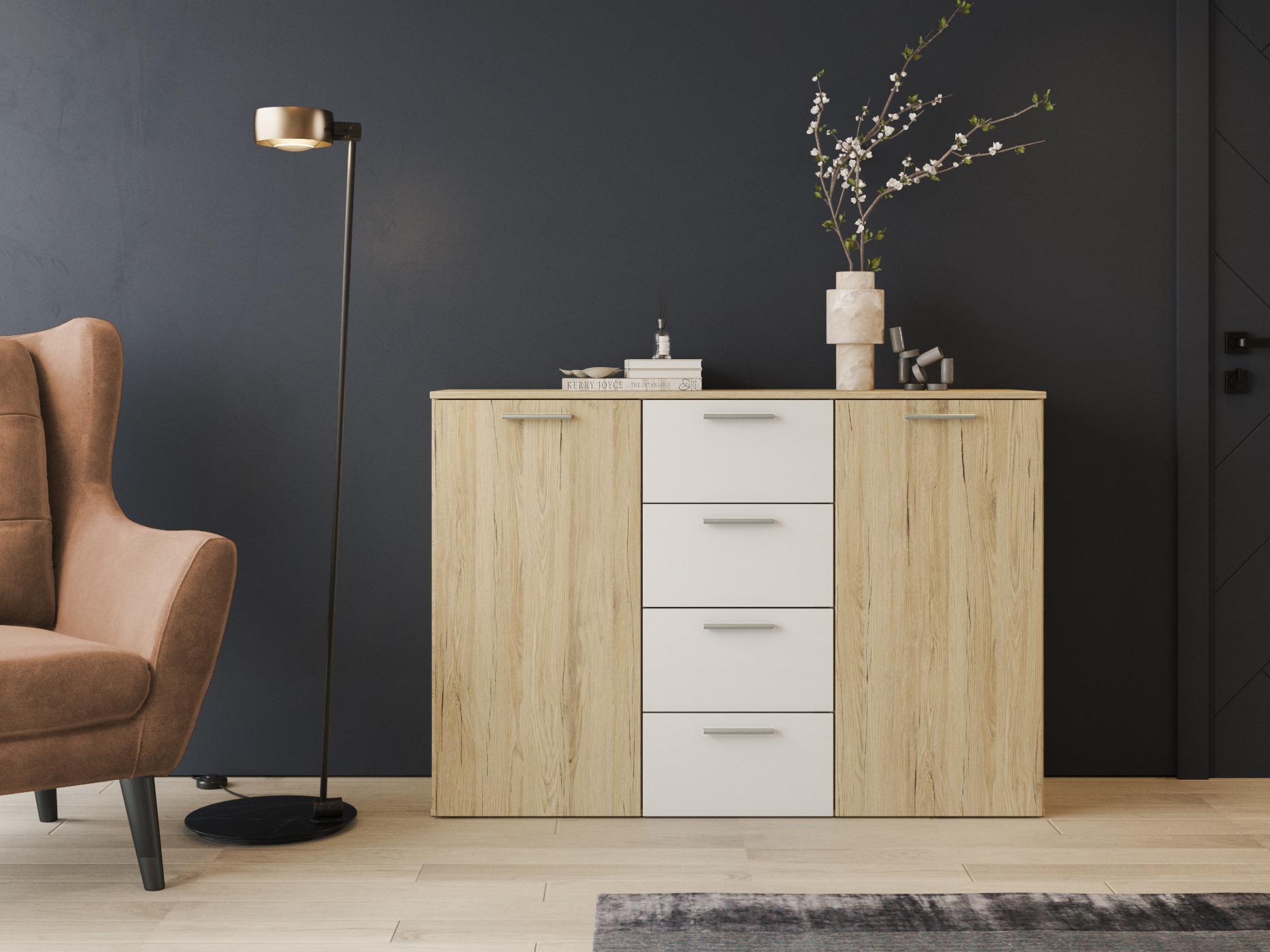 Komoda Melvele 101 (Hrast San Remo + Belo)