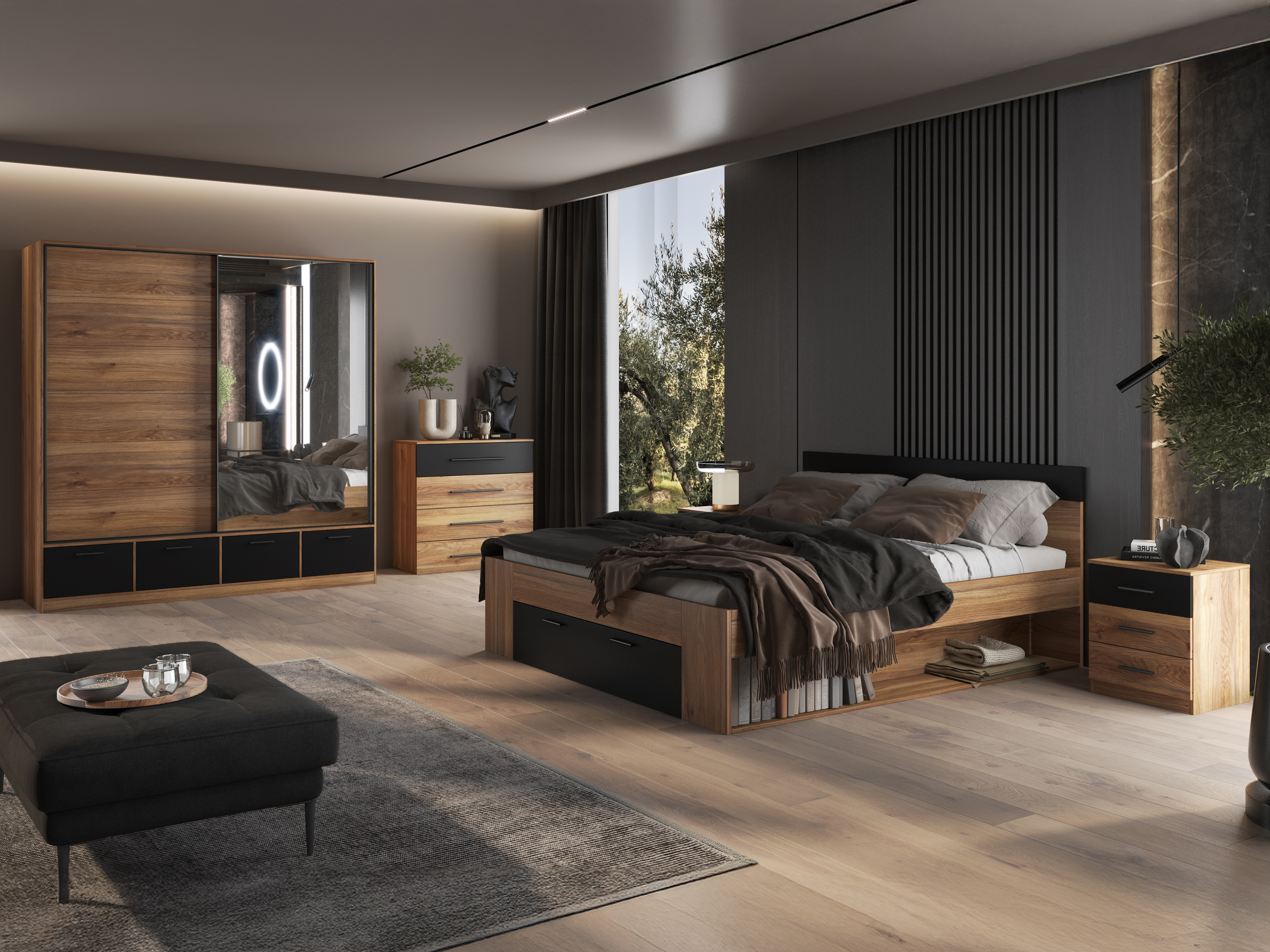 Krevet Melvele 108 (Hrast + Crno)