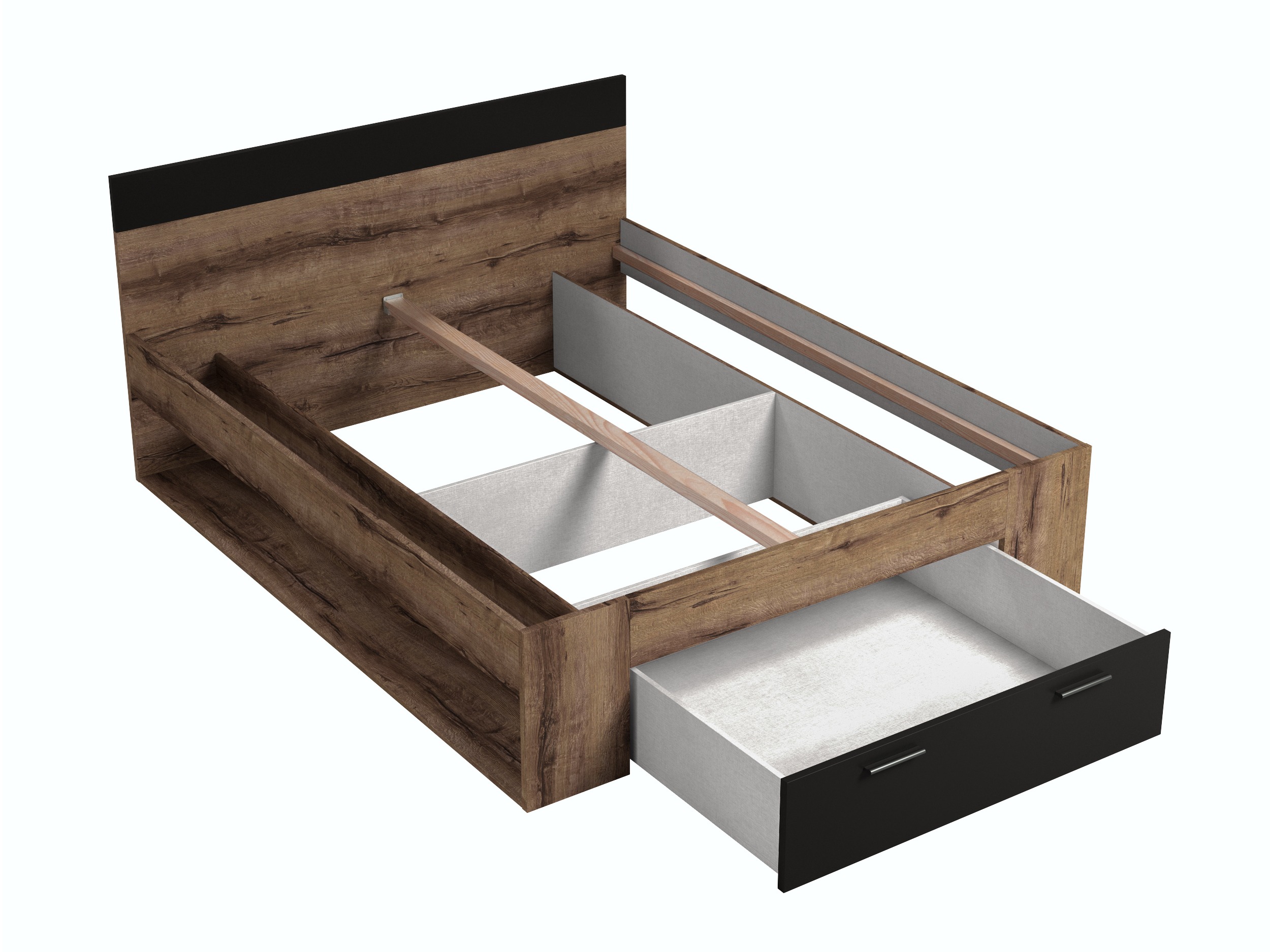 Krevet Melvele 108 (Manastirski hrast + Crno)