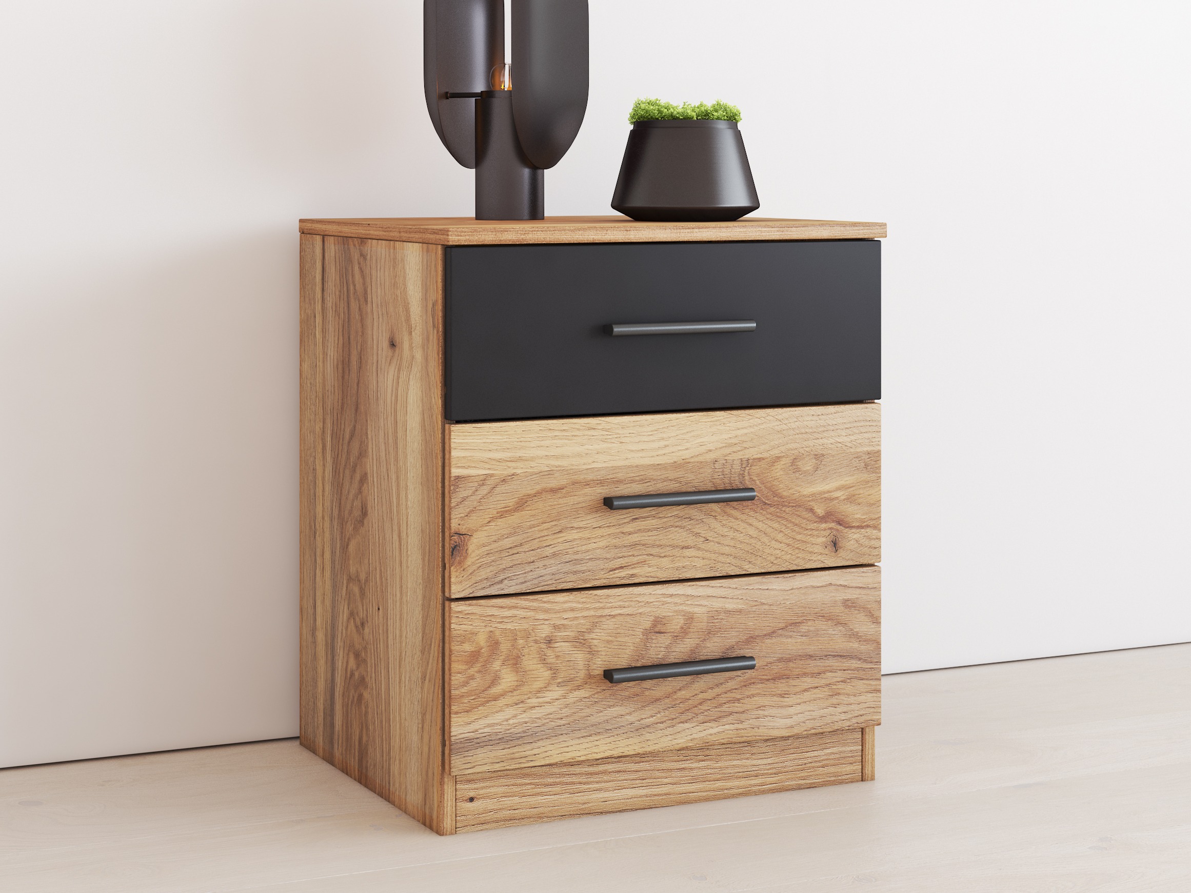 Noćni ormarić Melvele 100 (Hrast + Crno)
