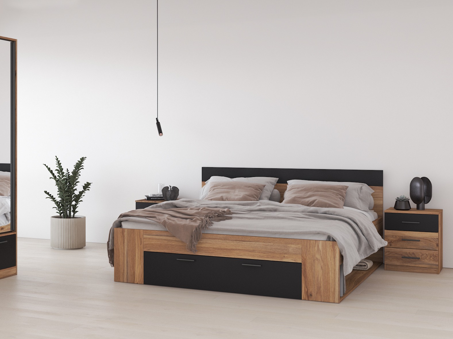 Noćni ormarić Melvele 100 (Hrast + Crno)