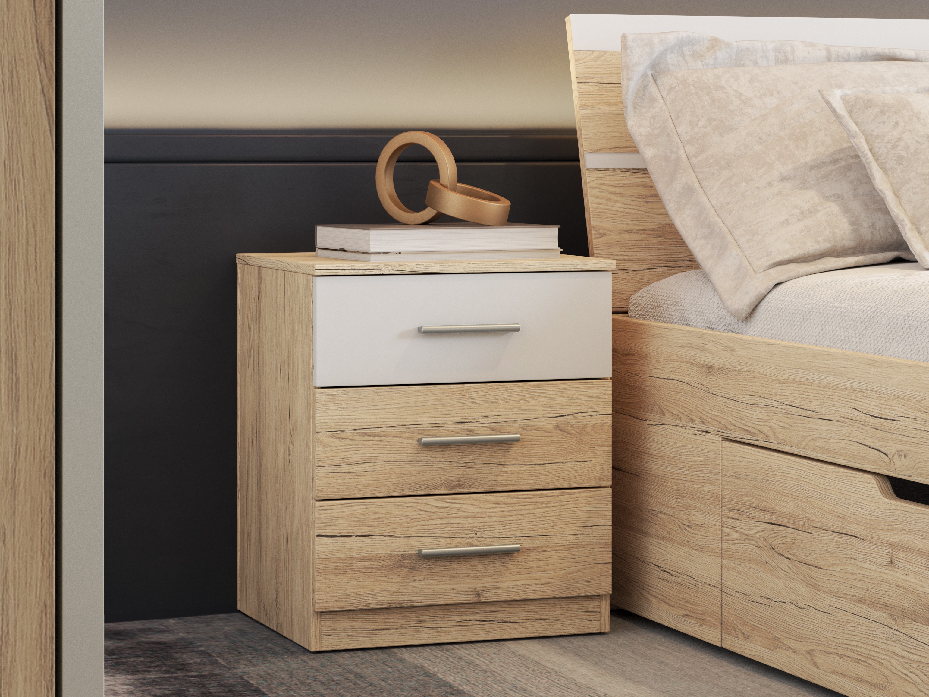 Noćni ormarić Melvele 100 (Hrast San Remo + Belo)