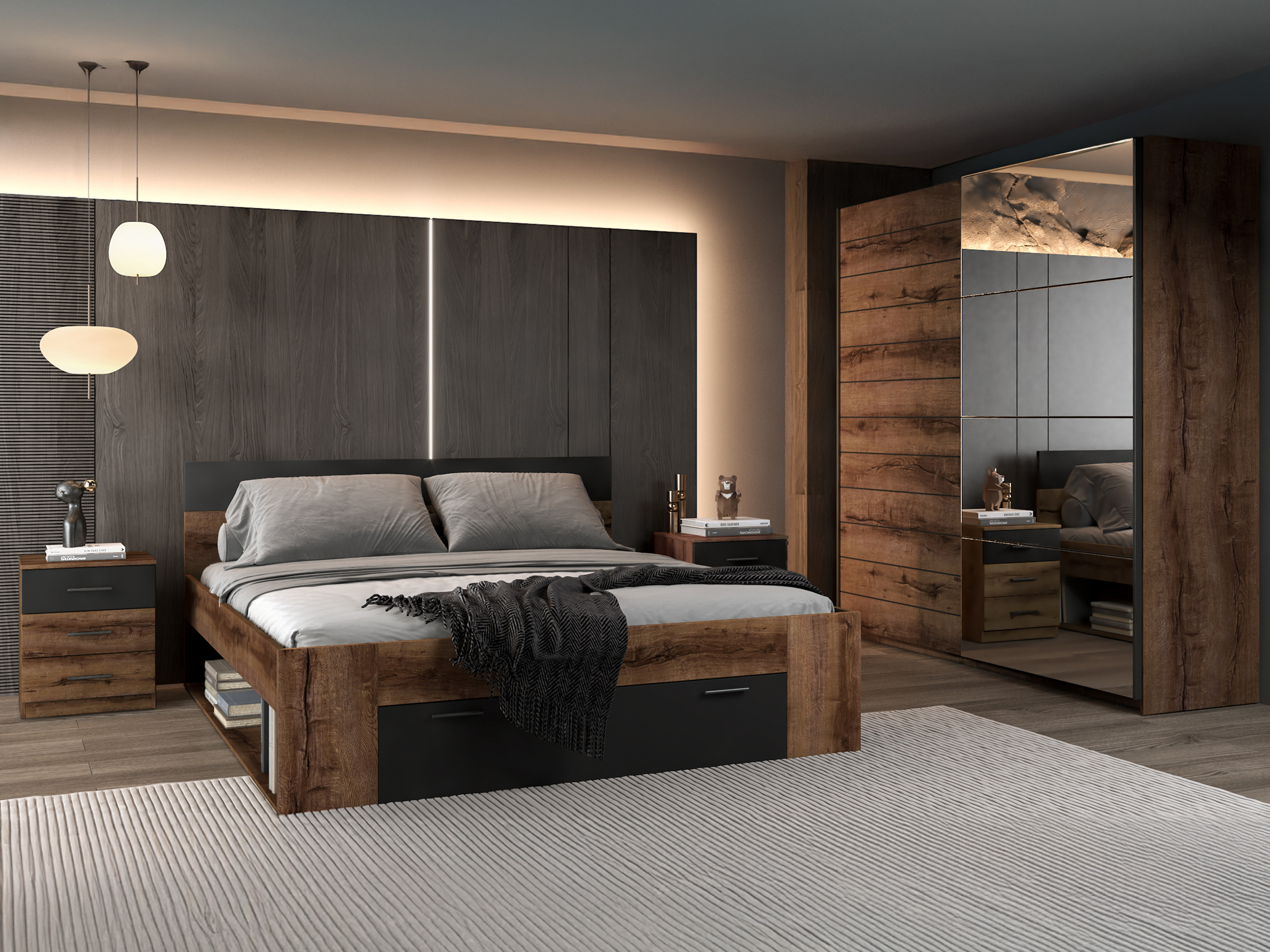 Noćni ormarić Melvele 100 (Manastirski hrast + Crno)