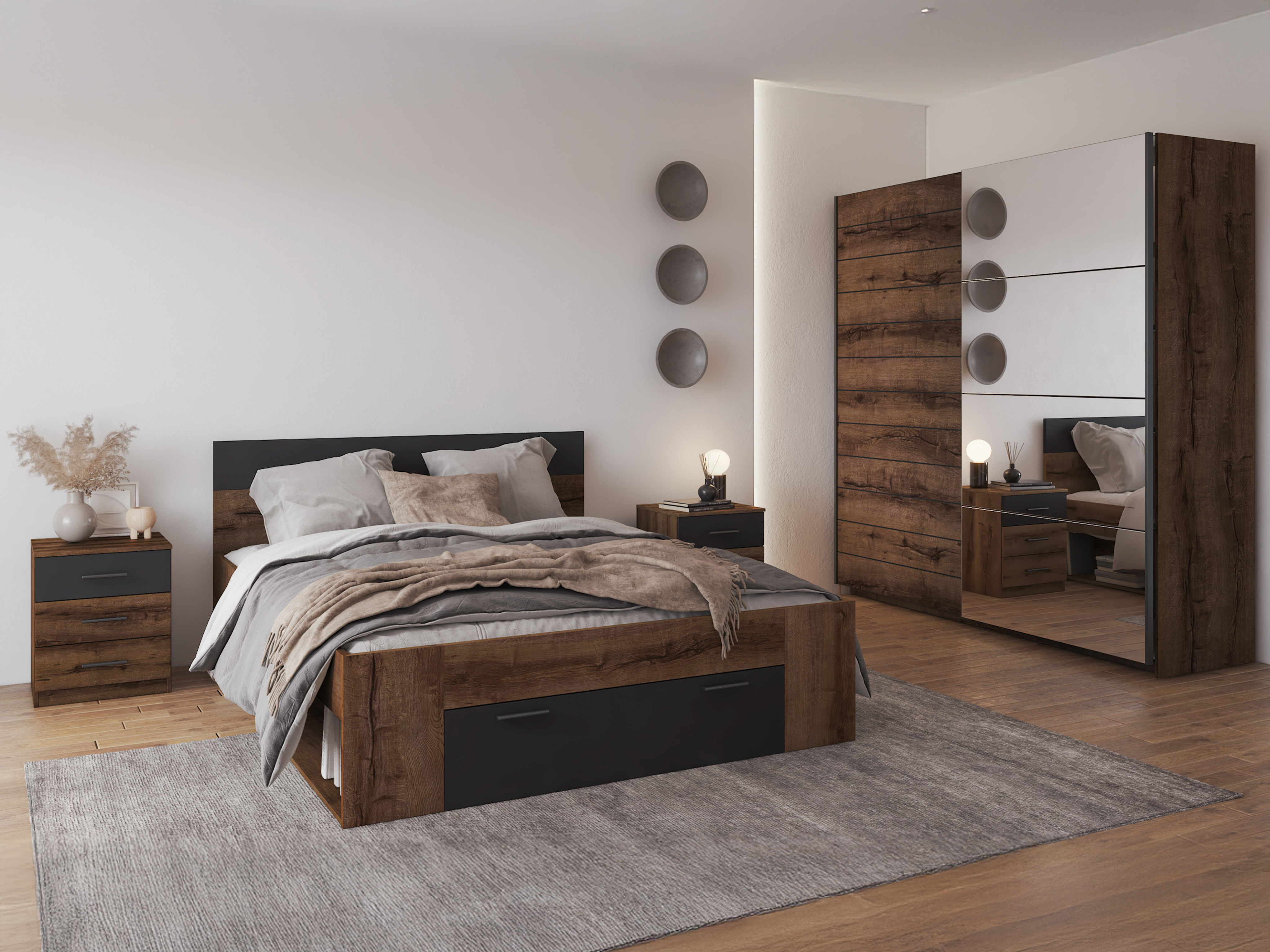 Noćni ormarić Melvele 100 (Manastirski hrast + Crno)