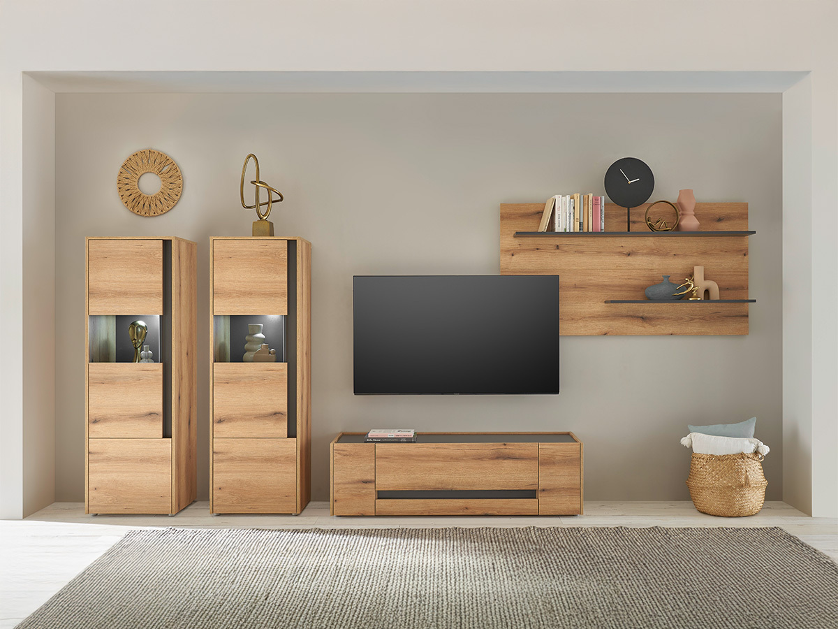 Set za dnevnu sobu Elbsori 128 (Hrast + Antracit)