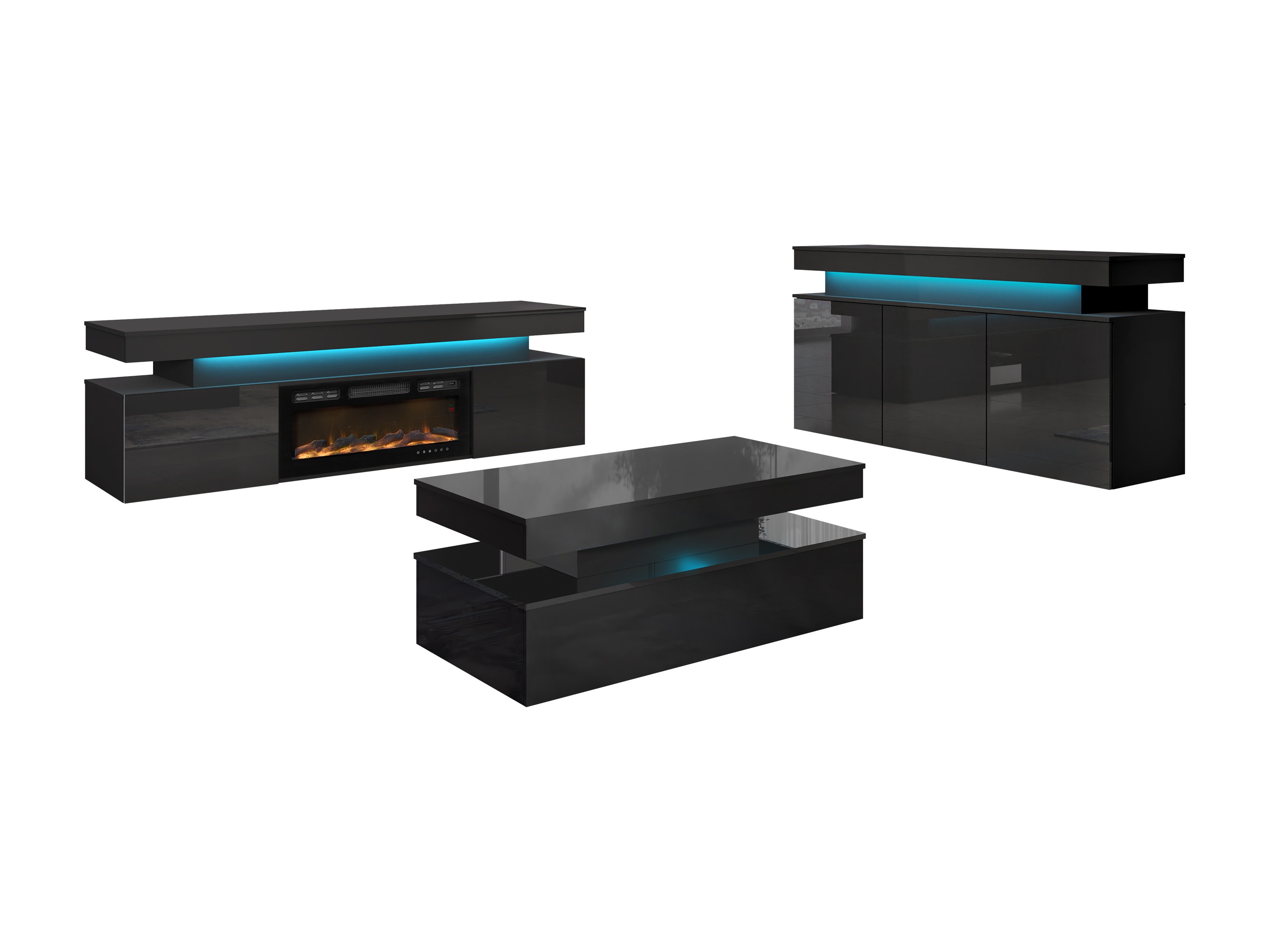 Set za dnevnu sobu Monfero 106 (Crno + Sjajno crna)