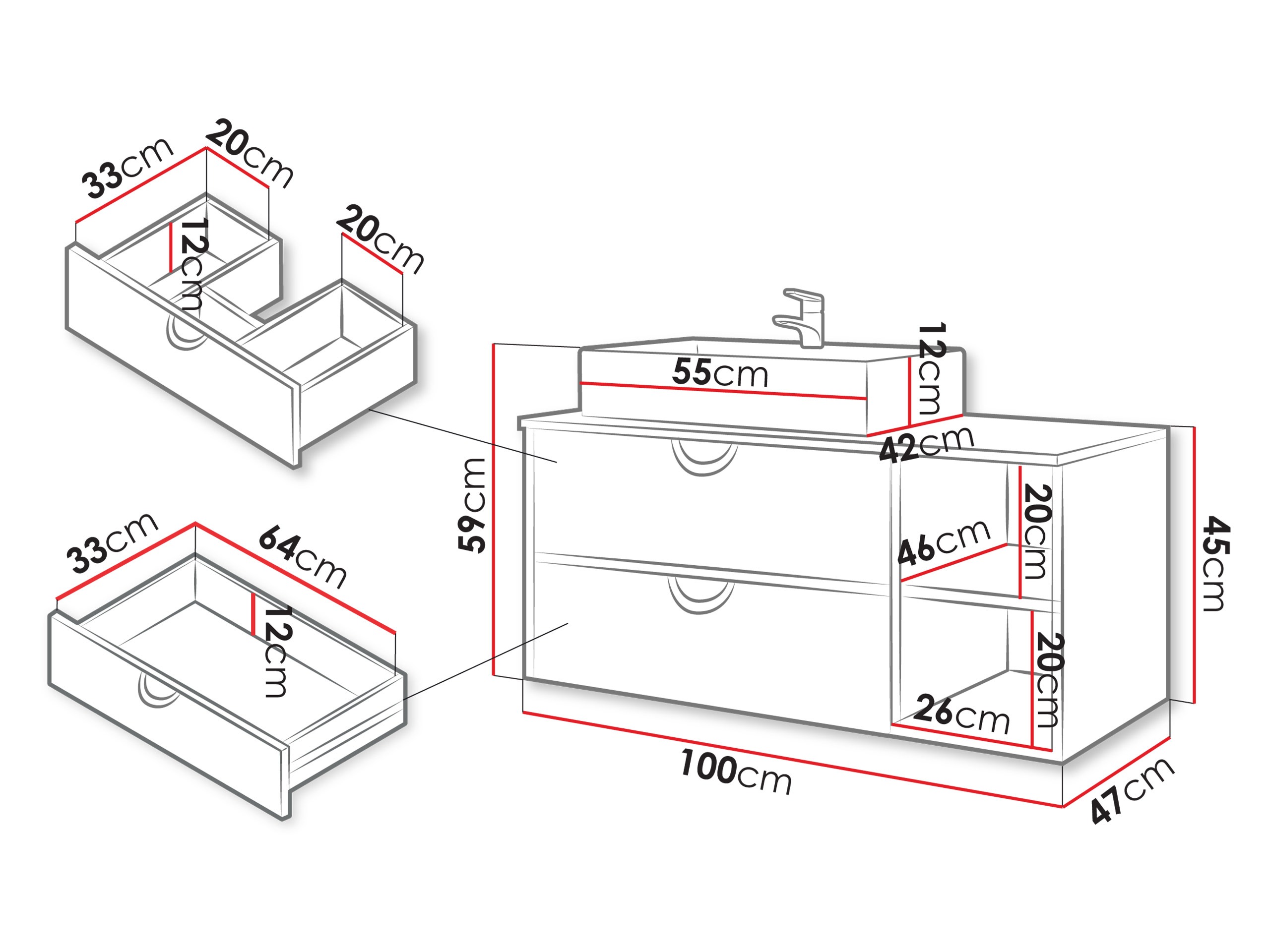 Viseći kupatilski element za lavabo Providence 193 (Crno)