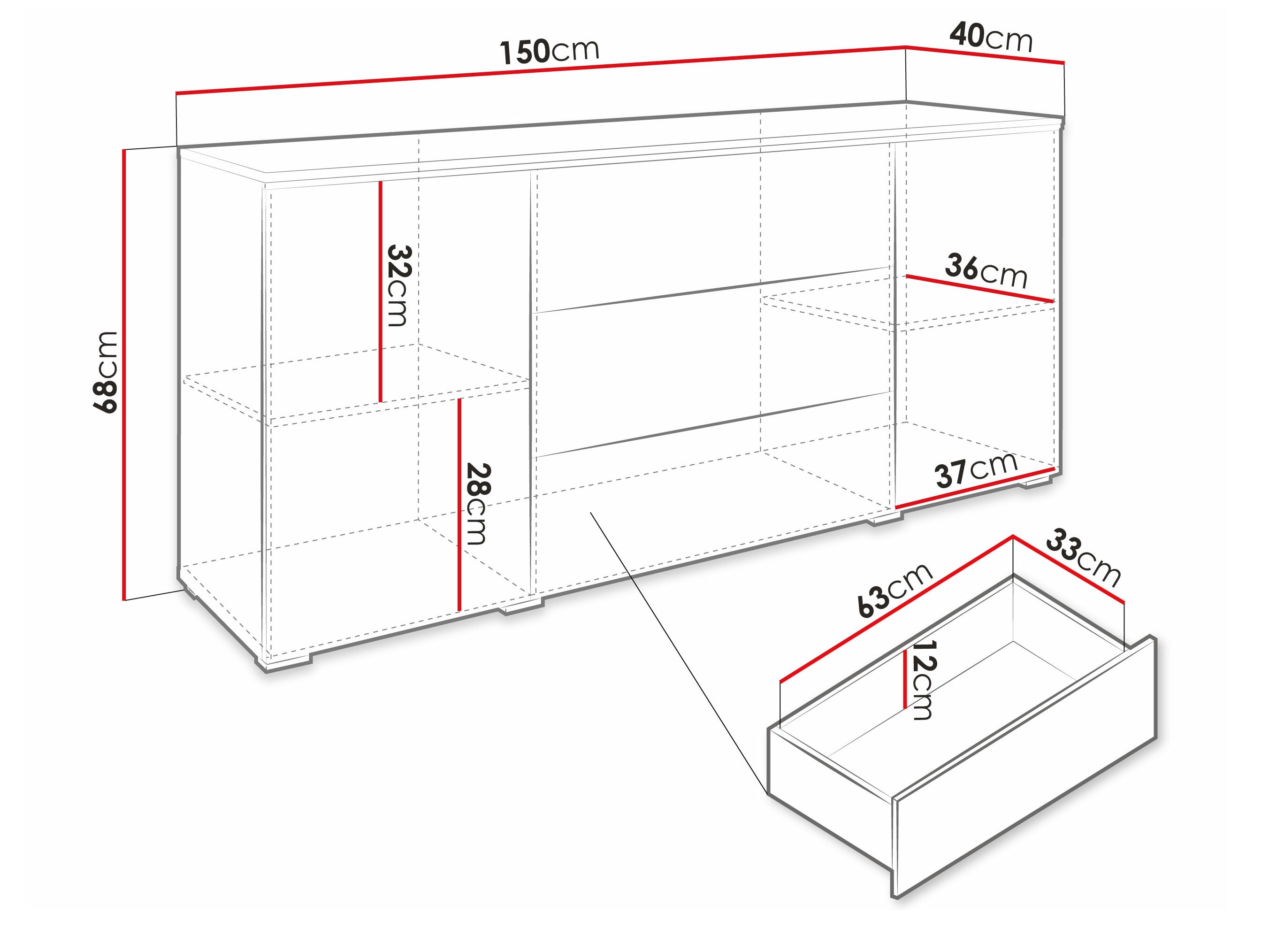 Komoda Sarasota 142 (Belo + Sjajno belo)