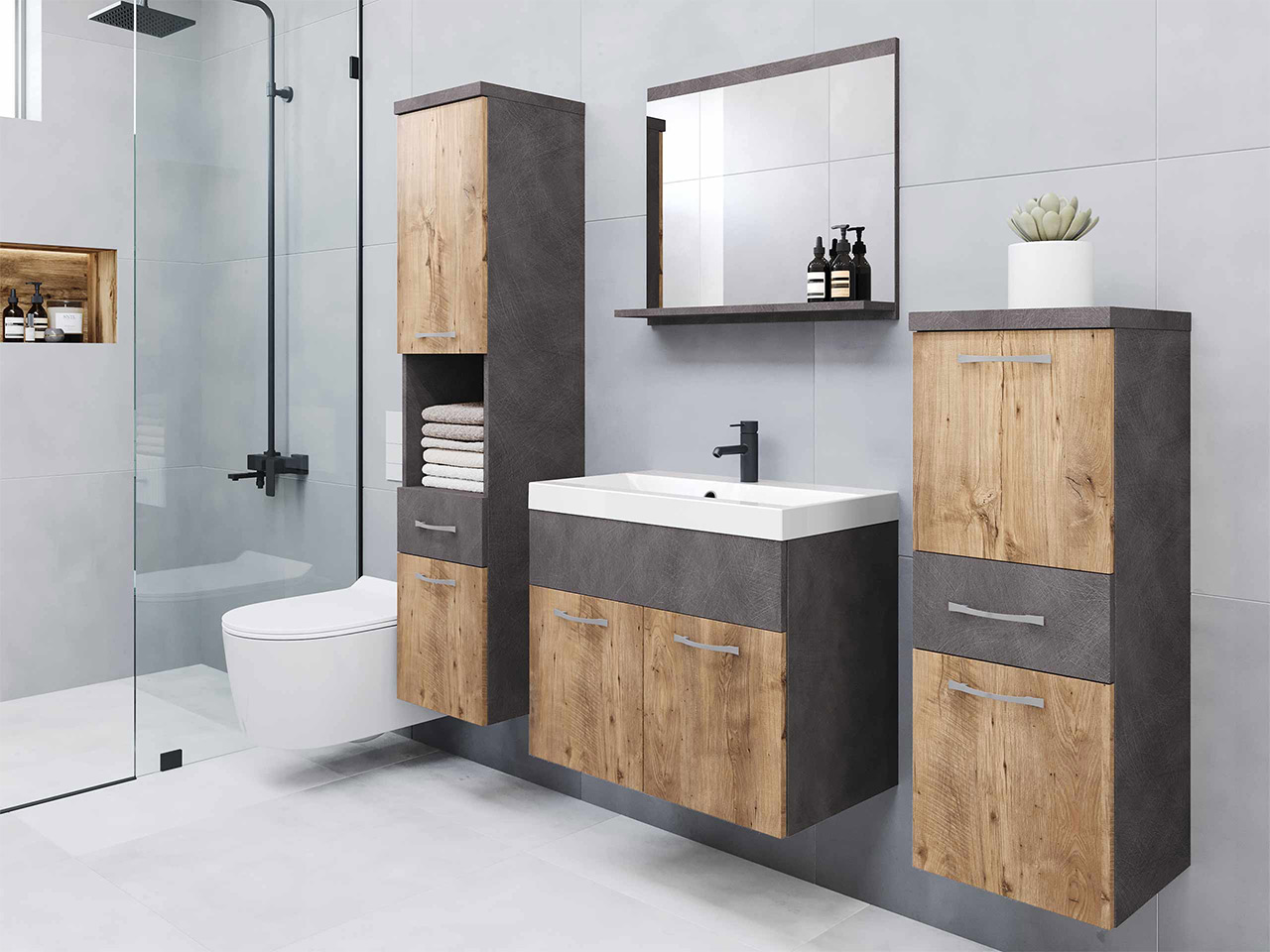 Set za kupatilo Sarasota 109 (Matera siva + Kesten)
