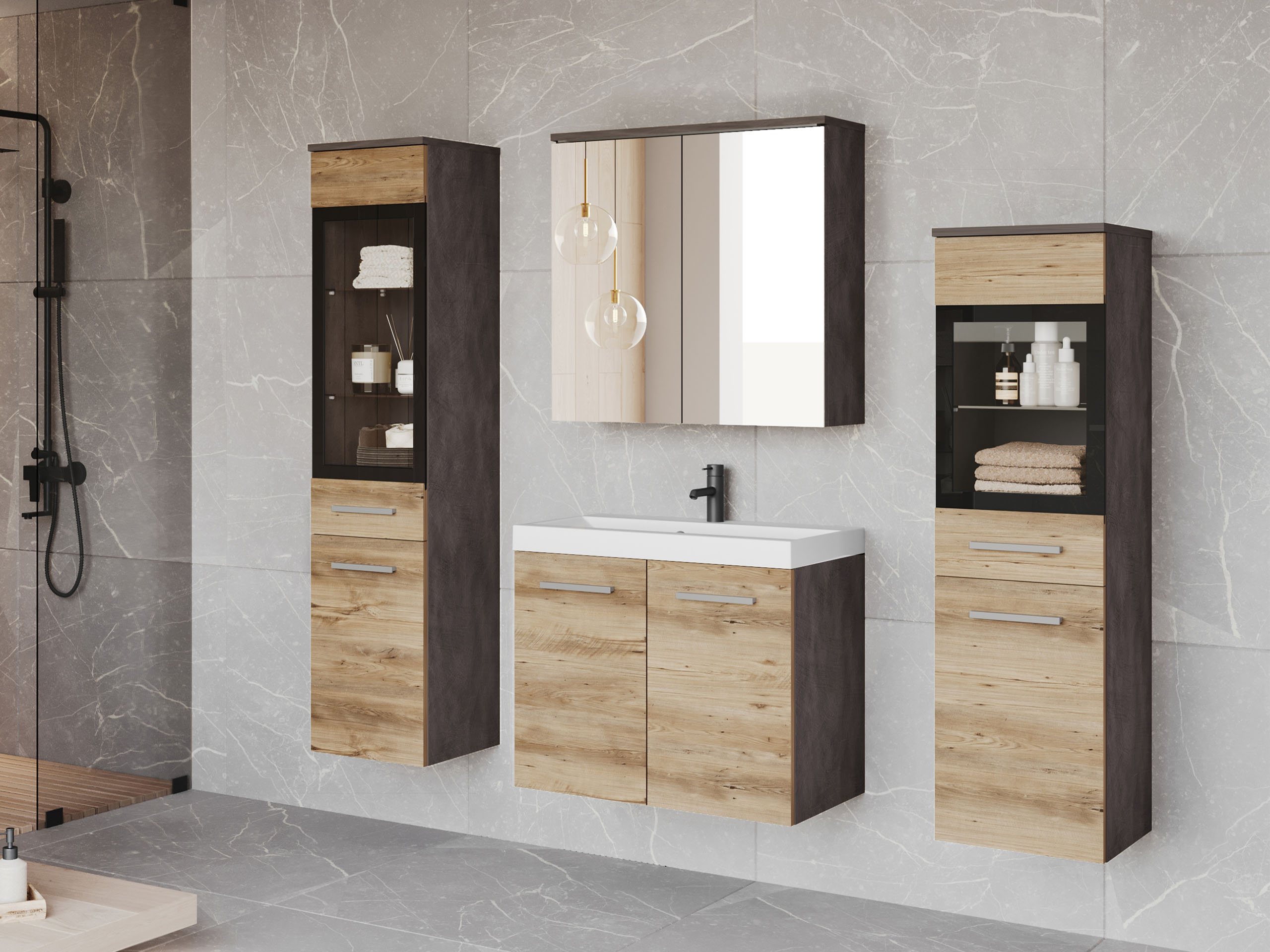 Set za kupatilo Scientia III (Matera siva + Kesten)