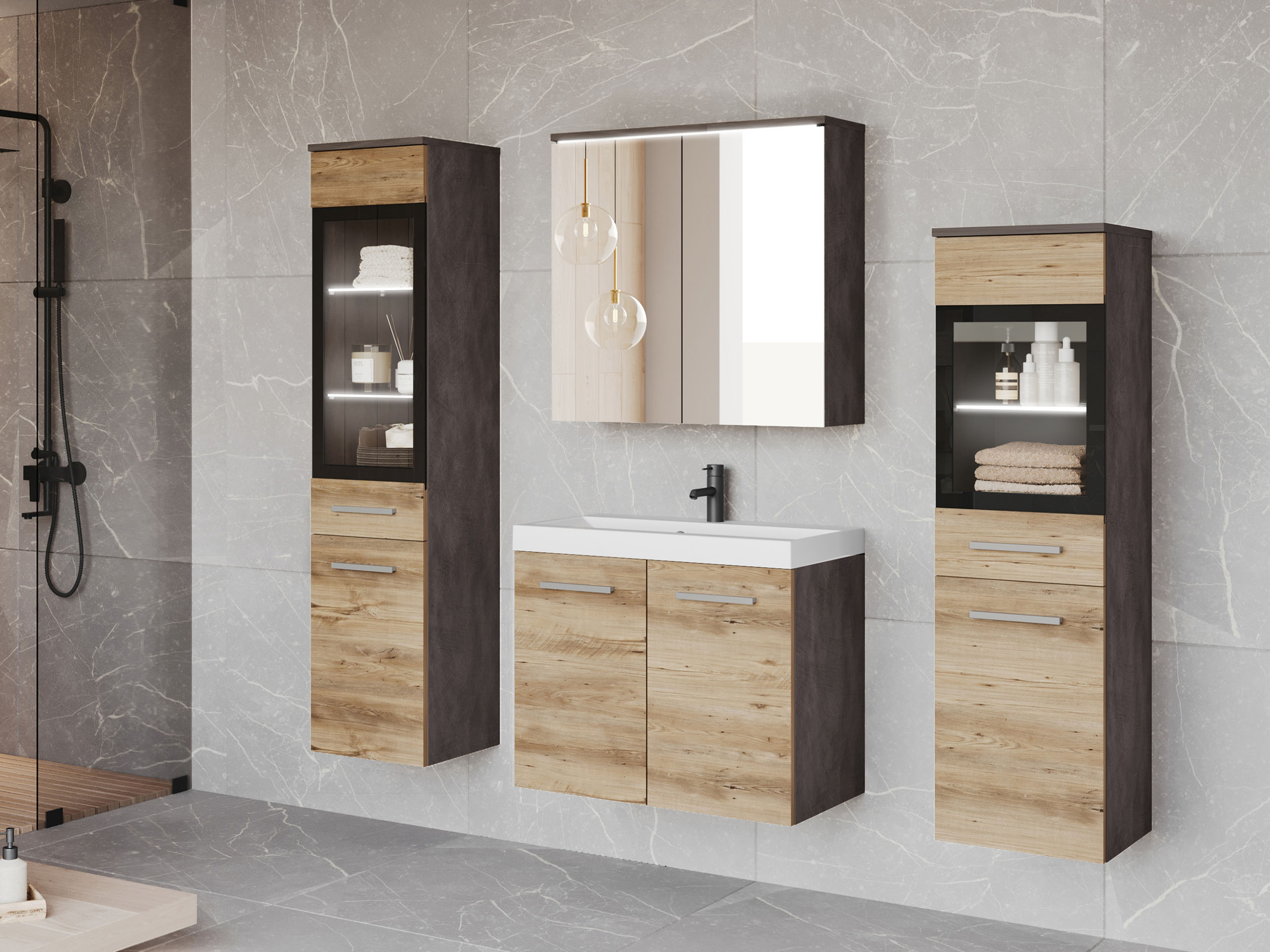 Set za kupatilo Scientia III (Matera siva + Kesten)