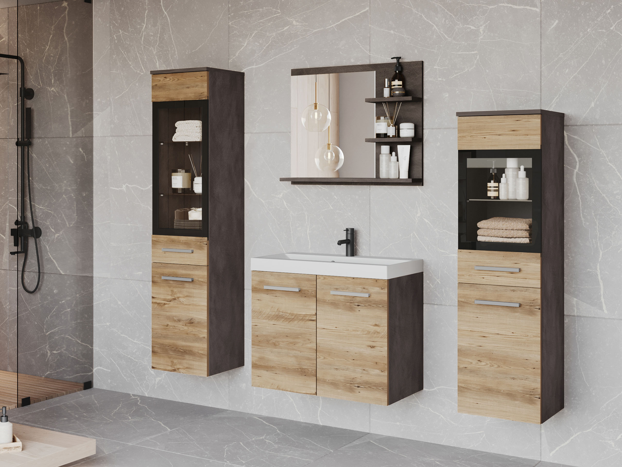 Set za kupatilo Scientia IV (Matera siva + Kesten)