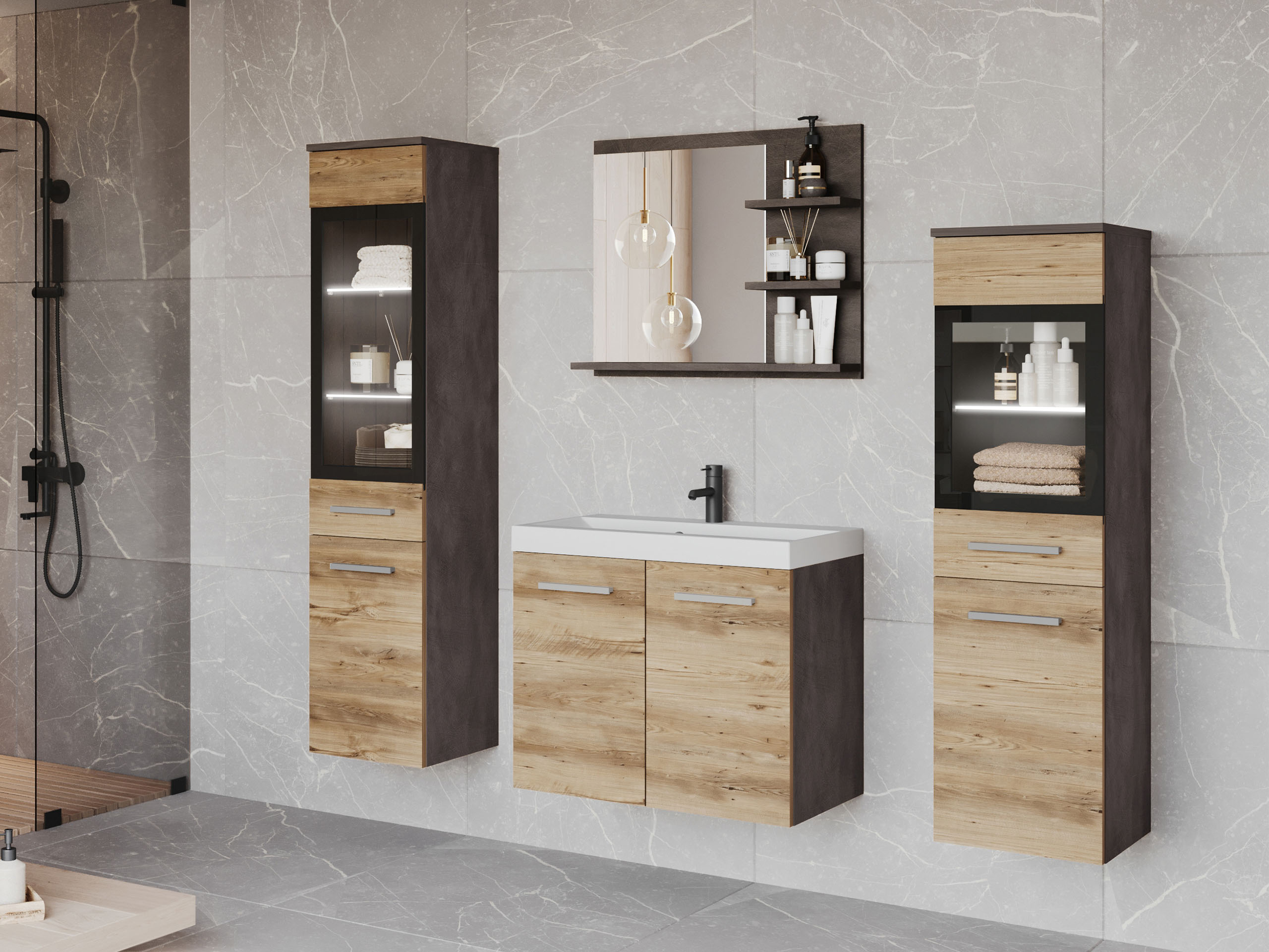 Set za kupatilo Scientia IV (Matera siva + Kesten)