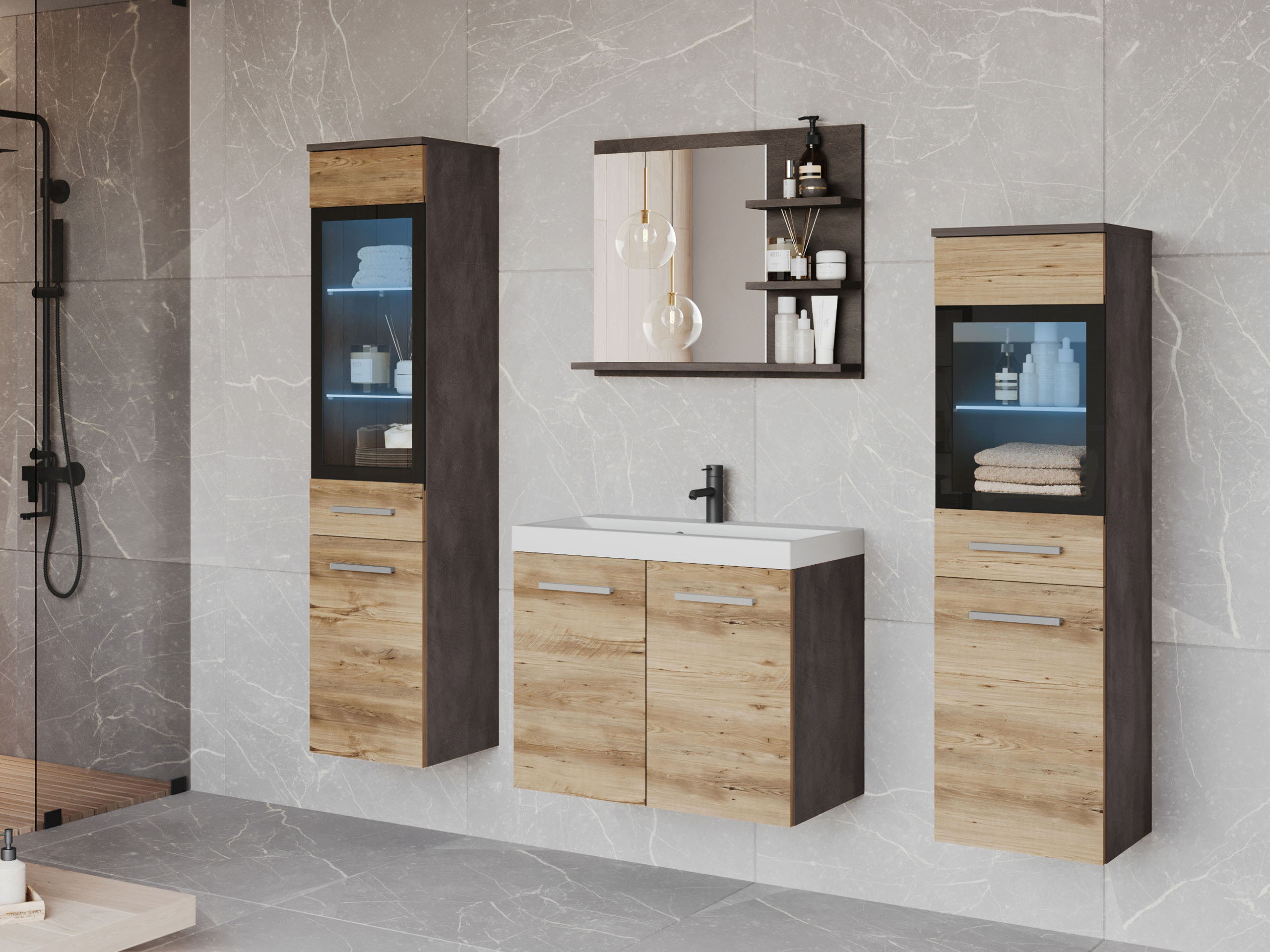 Set za kupatilo Scientia IV (Matera siva + Kesten)