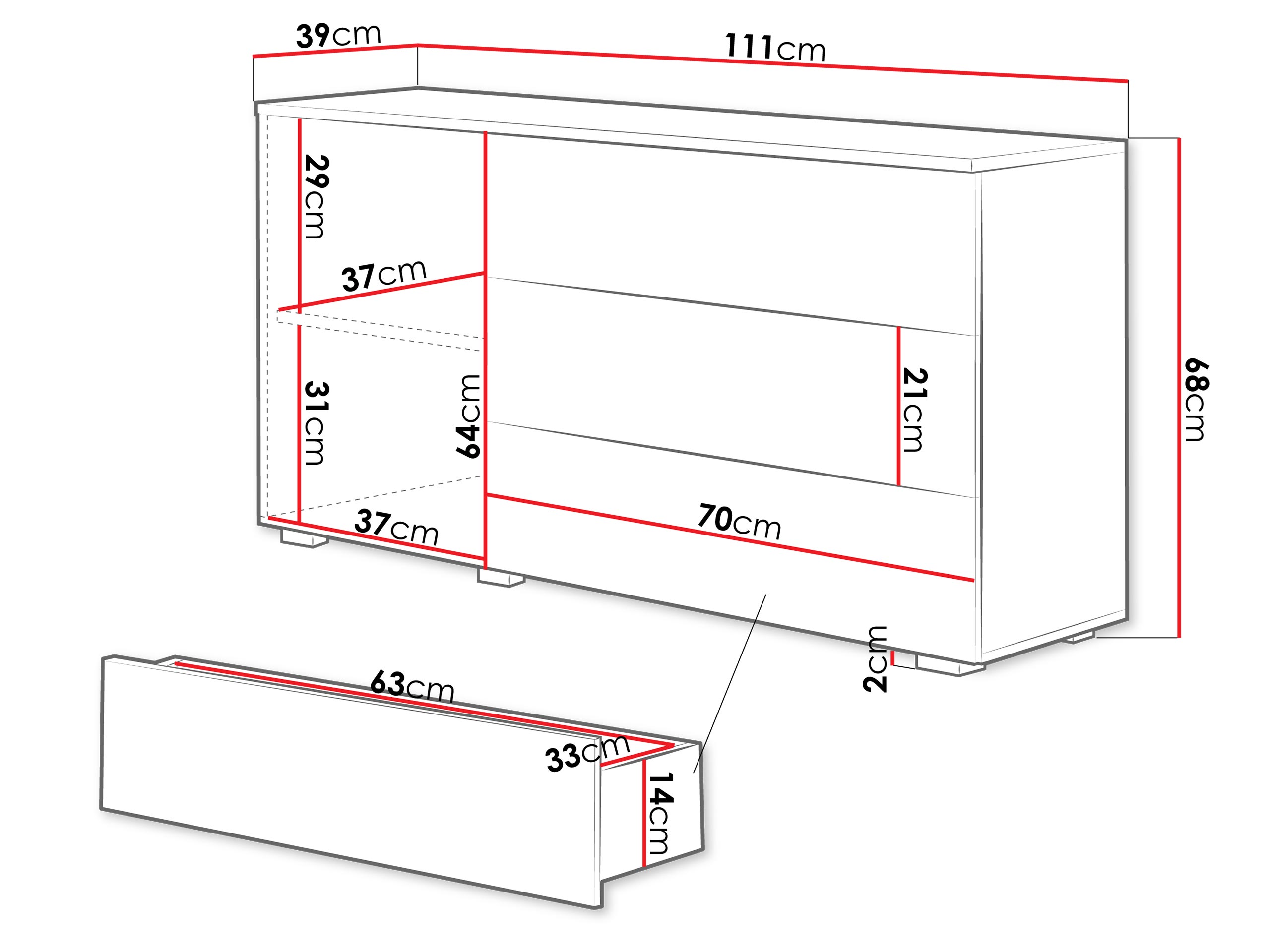Komoda Sarasota 128 (Belo + Glossy gray)