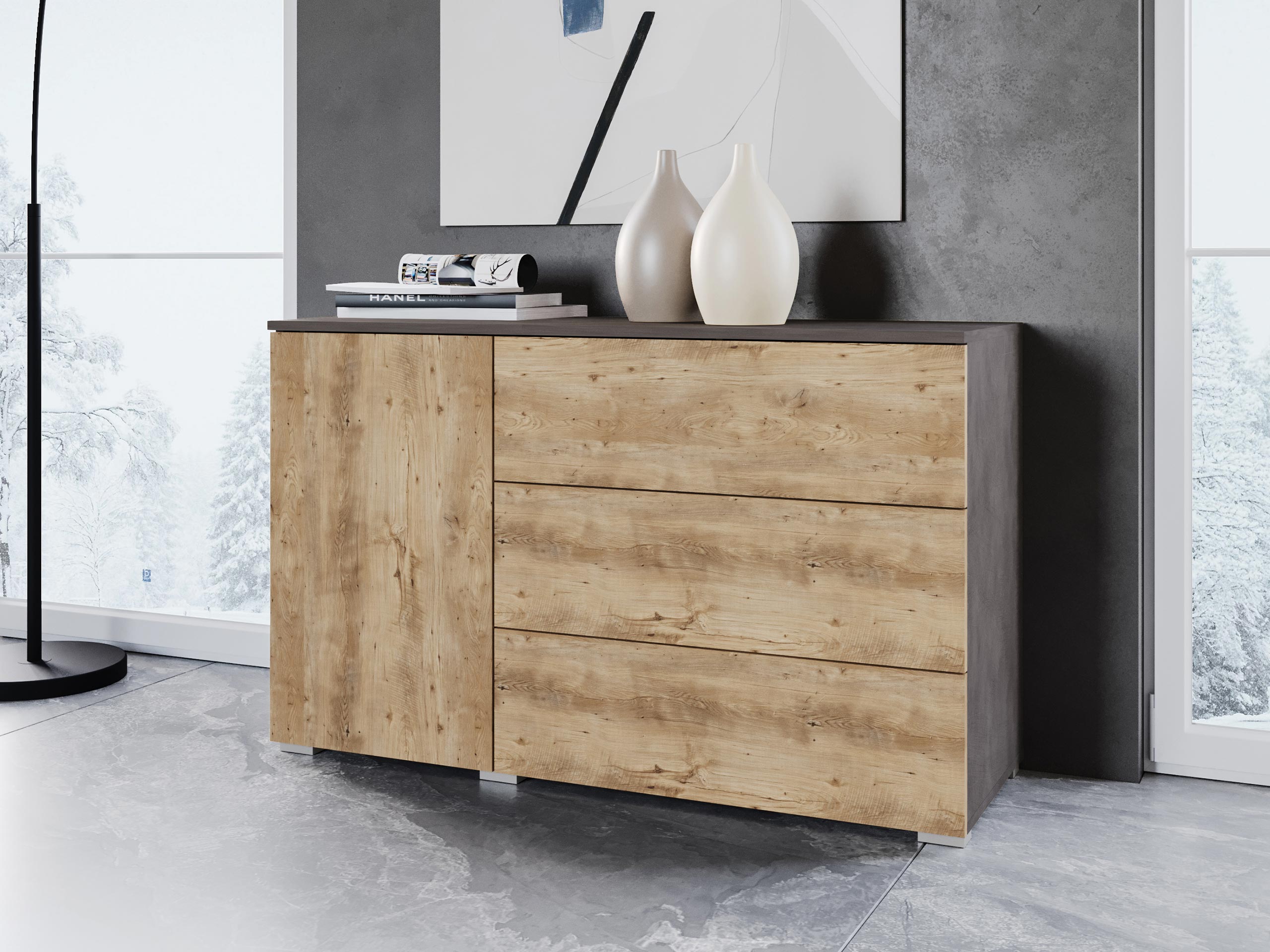 Komoda Sarasota 128 (Matera siva + Kesten)