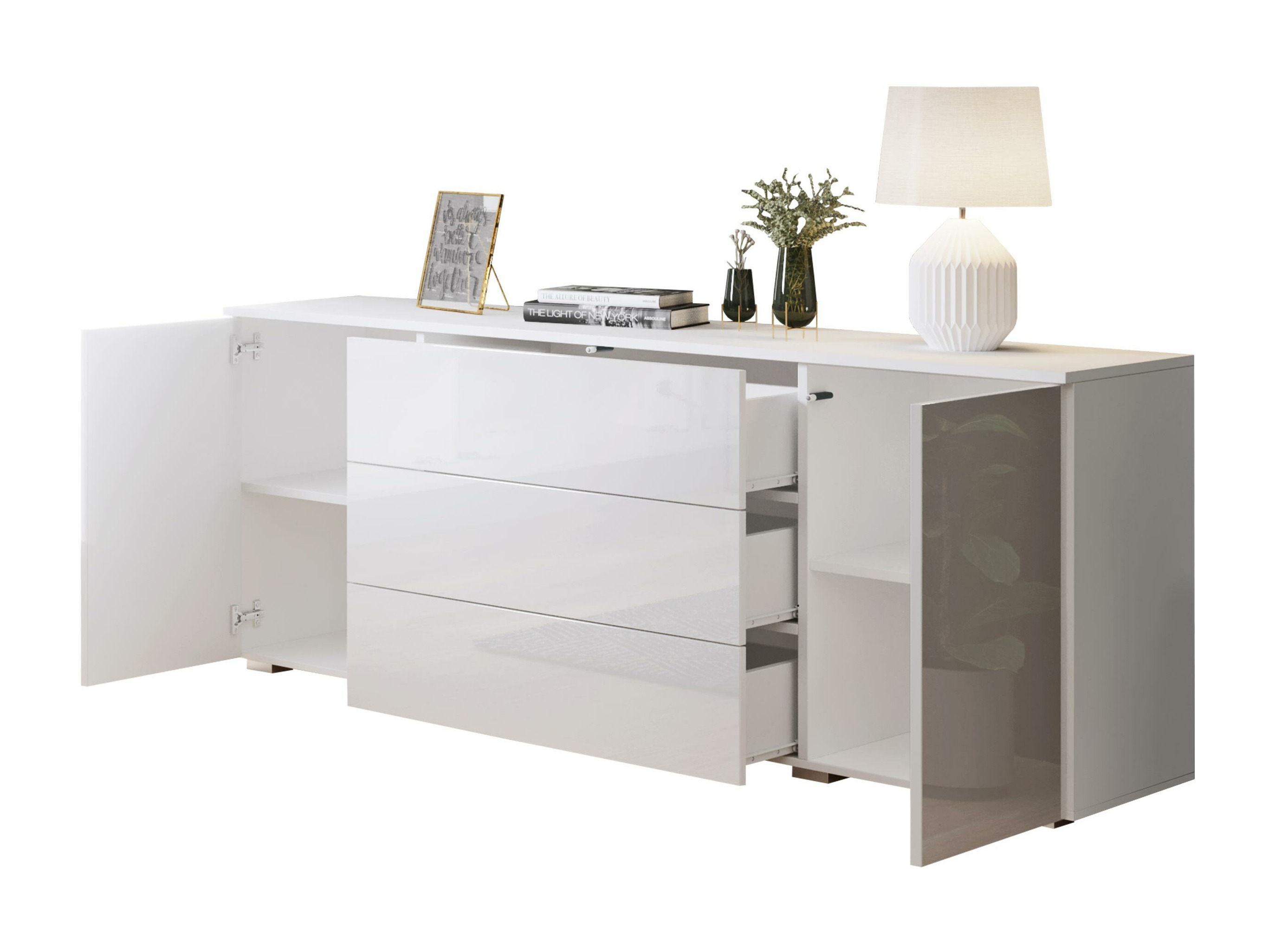 Komoda Sarasota 129 (Belo + Glossy gray)